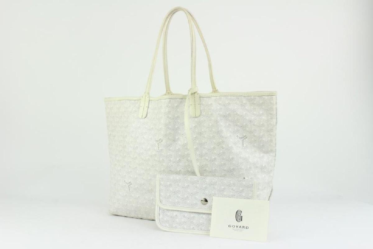 Goyard White Chevron St Louis PM Tote with Pouch 108gy10 2