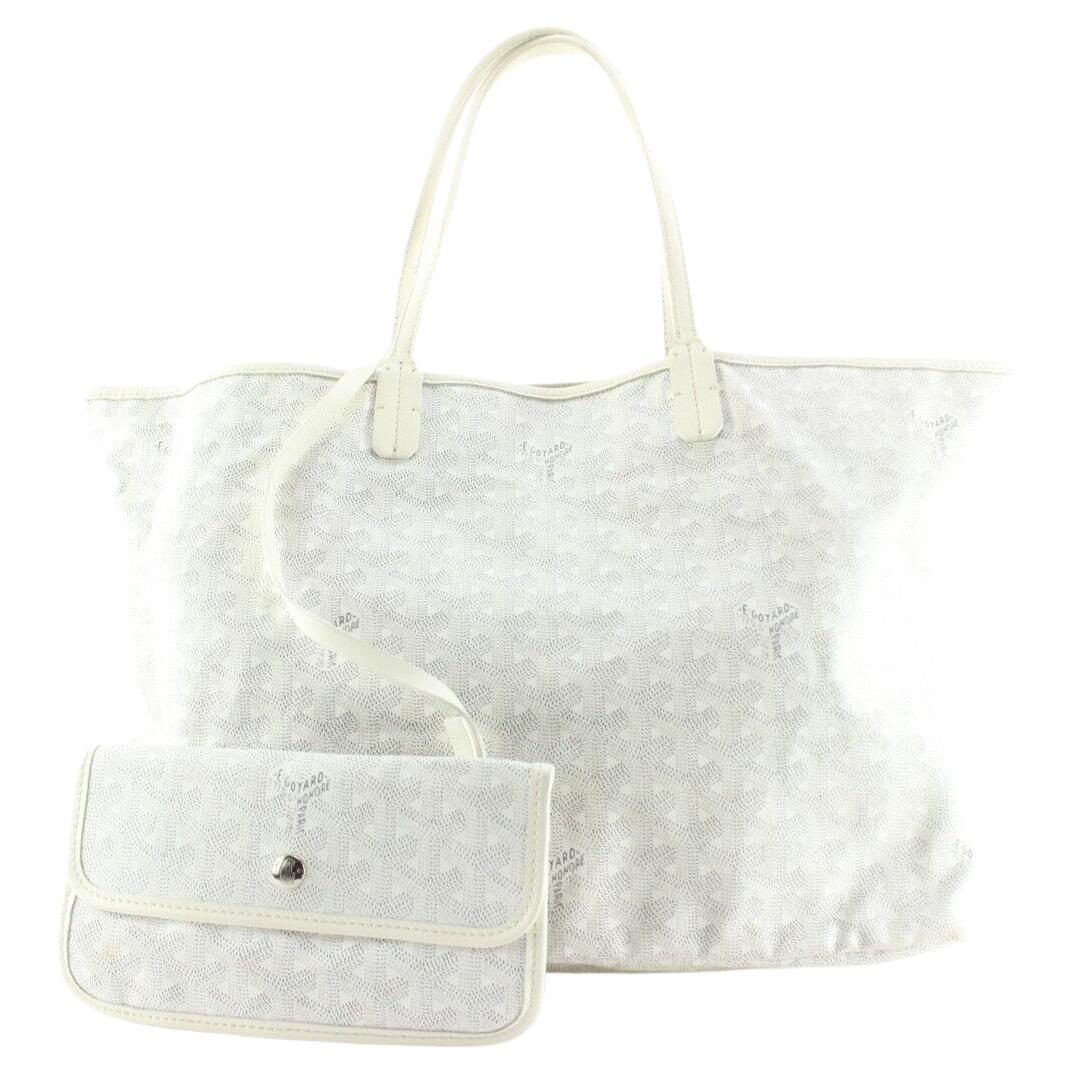 Goyard White Chevron St Louis PM Tote with Pouch 1GY0413C