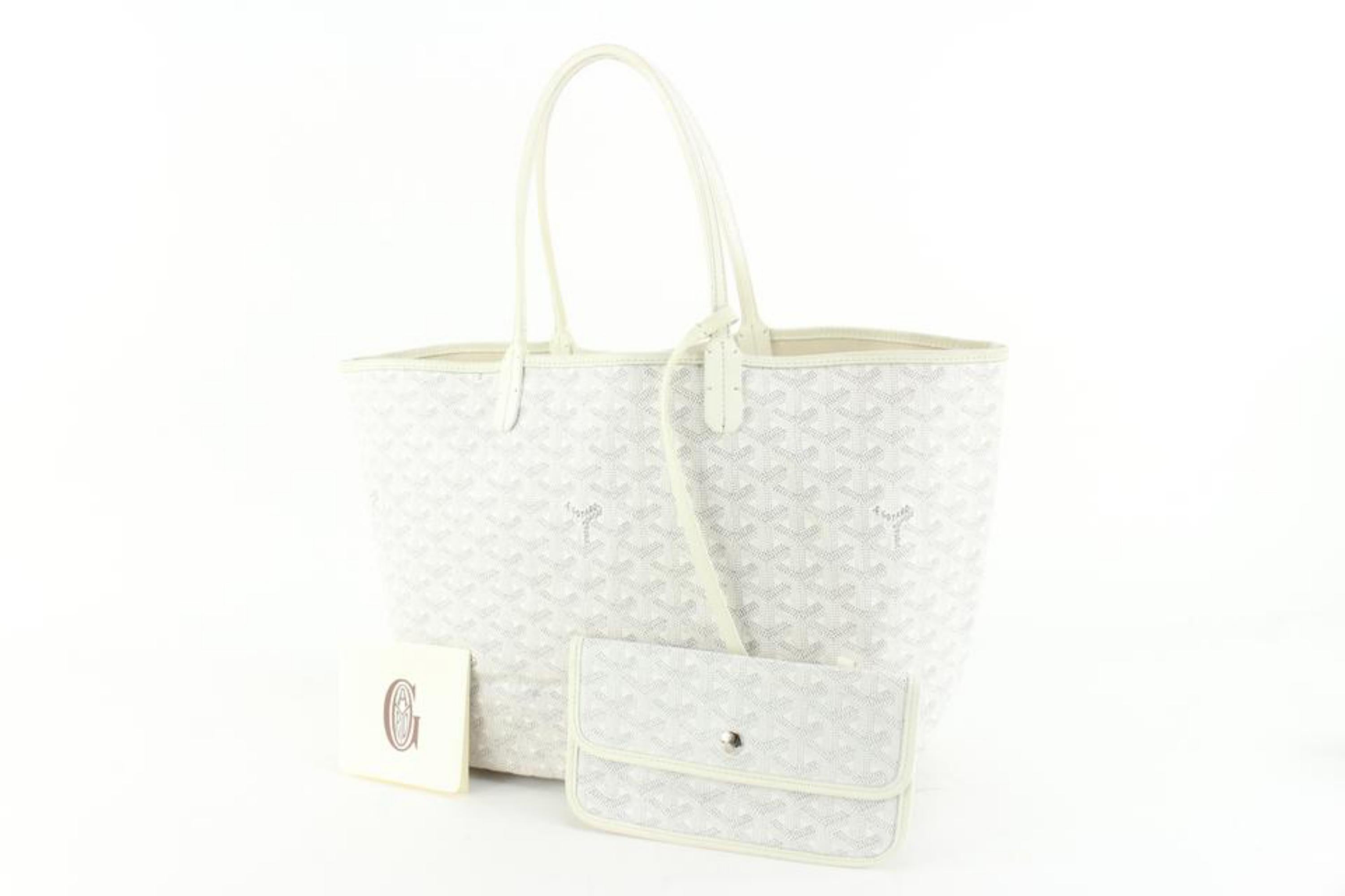 Goyard White Chevron St Louis PM Tote with Pouch 3gy516s For Sale 4