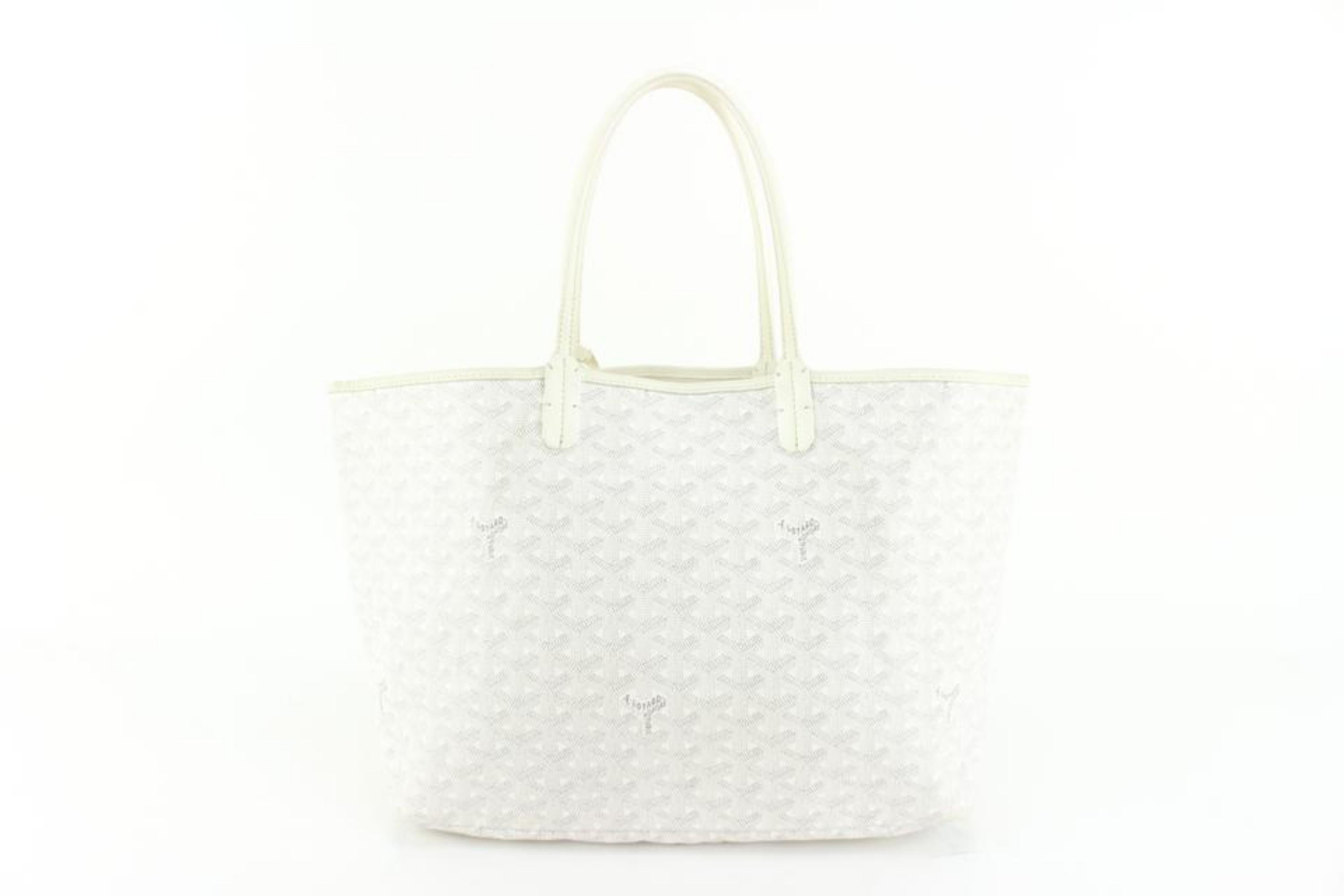 Goyard White Chevron St Louis PM Tote with Pouch 3gy516s In Good Condition For Sale In Dix hills, NY