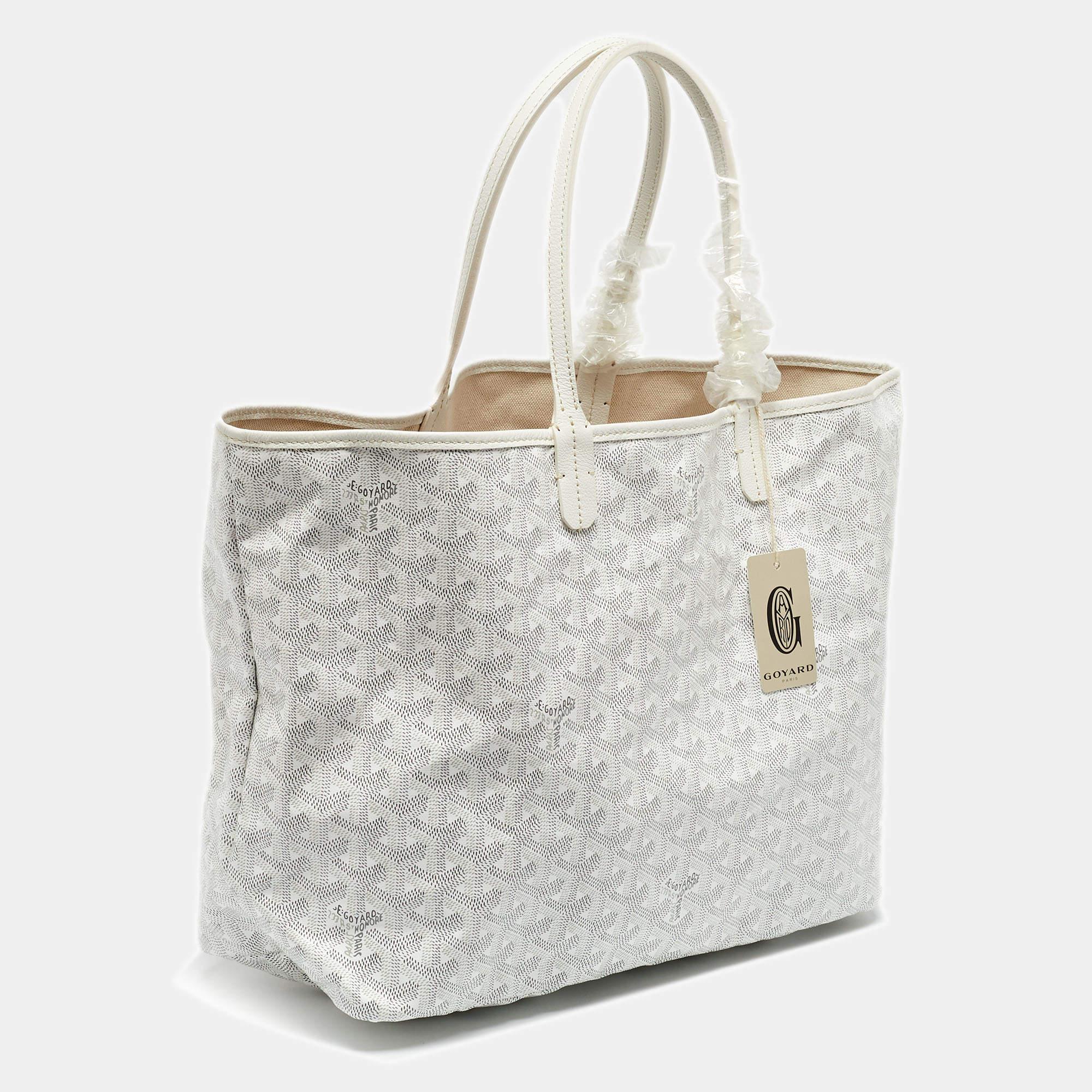 Gray Goyard White Goyardine Canvas and Leather Saint Louis PM Tote