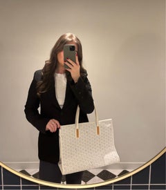 Goyard White Goyardine Chevron Coated Canvas & Calfskin Leather Marquises Tote