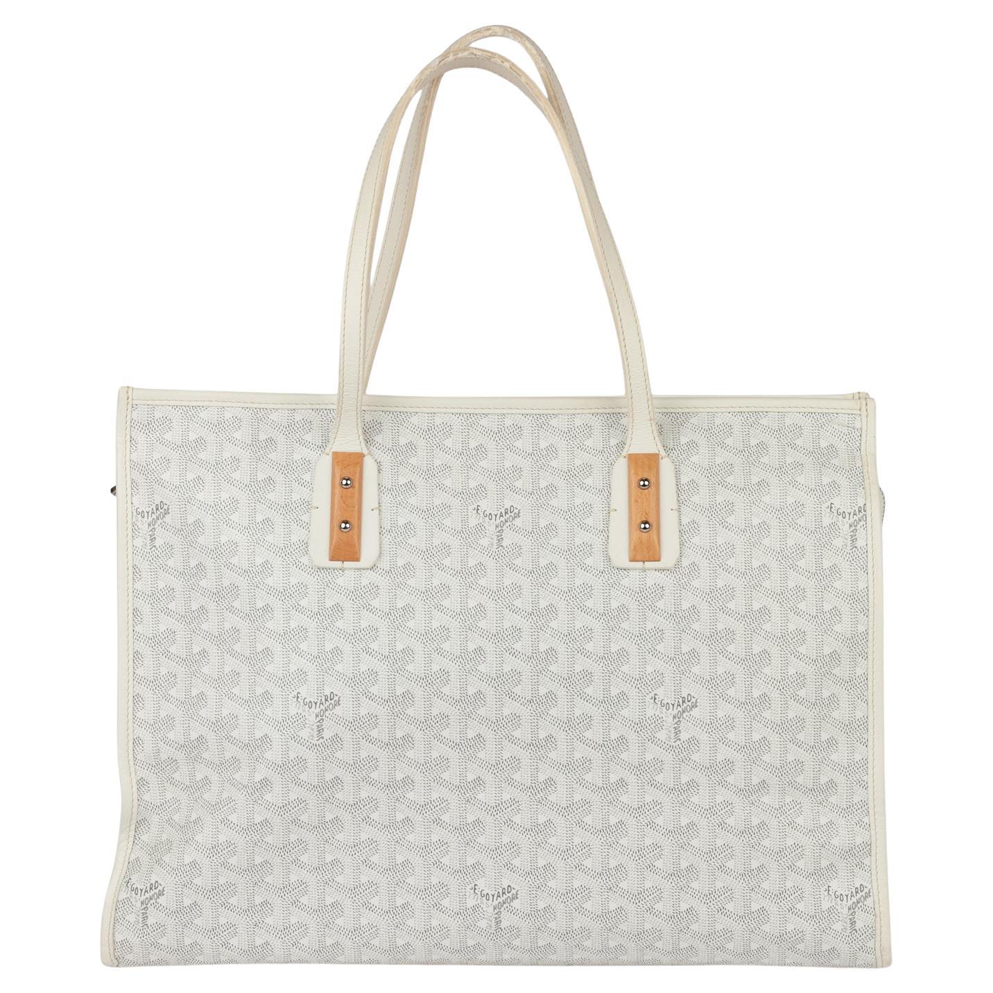 Goyard White Goyardine Chevron Coated Canvas 
Calfskin Leather Marquises Tote