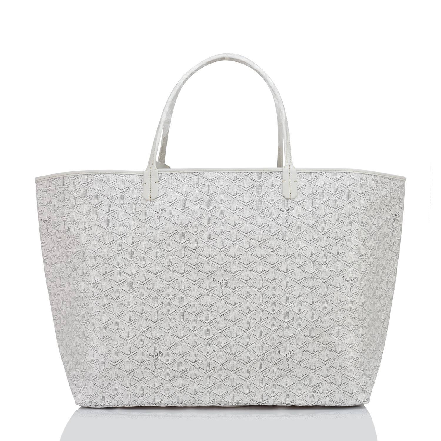 Goyard White St Louis GM Chevron Leather Canvas Tote Bag NEW
Brand New. Store Fresh. Pristine Condition (with plastic on handles) 
Perfect gift! Comes with yellow Goyard sleeper and inner organizational pochette. 
This is the cult-favorite Goyard