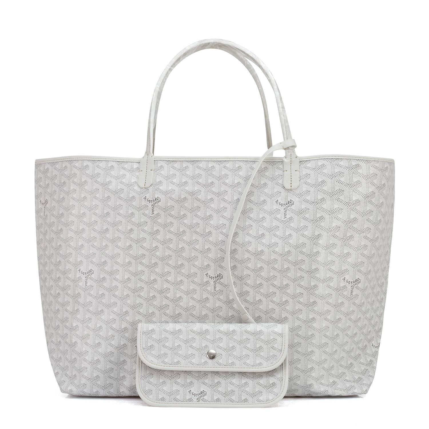 Goyard White St Louis GM Chevron Leather Canvas Tote Bag NEW Gift For Sale 1