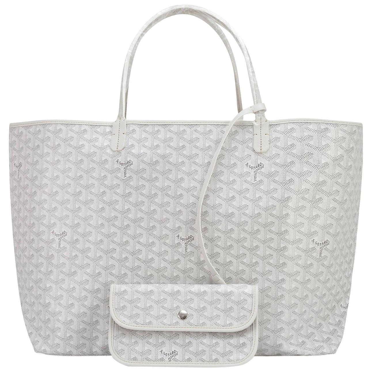 Goyard White St Louis GM Chevron Leather Canvas Tote Bag NEW Gift For Sale
