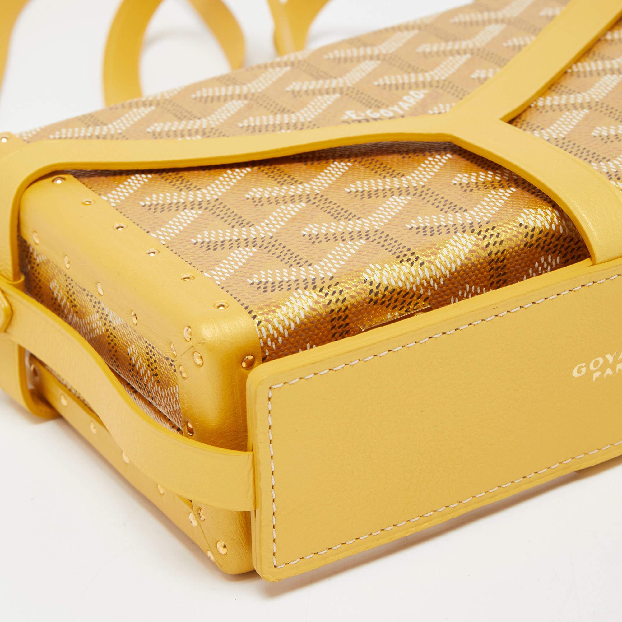 Goyard Yellow/Gold Coated Canvas and Leather Minaudiere Trunk Bag In New Condition In Dubai, Al Qouz 2