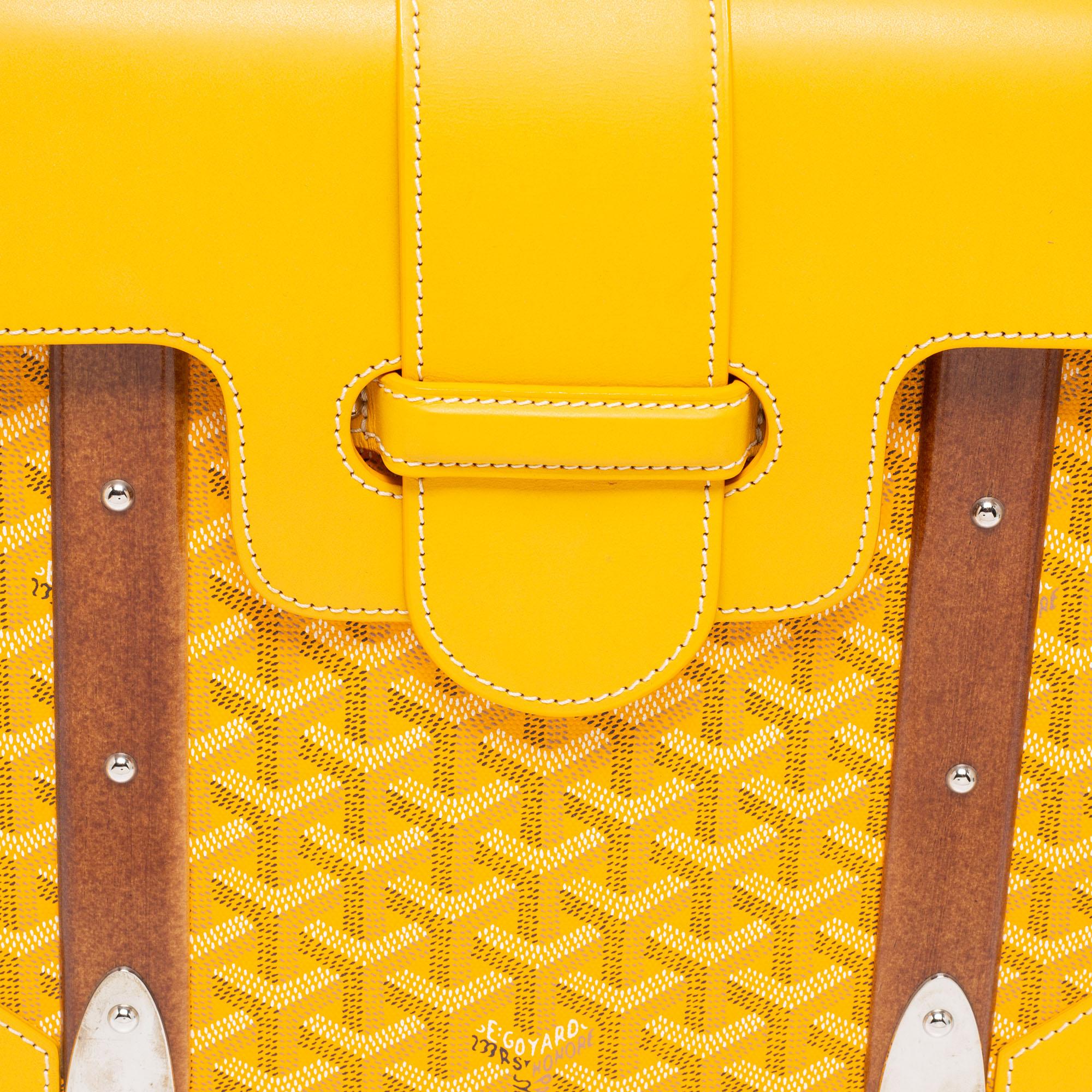 Goyard Gelbe Goyardine Tasche aus beschichtetem Segeltuch und Leder Saigon MM Griff oben 3