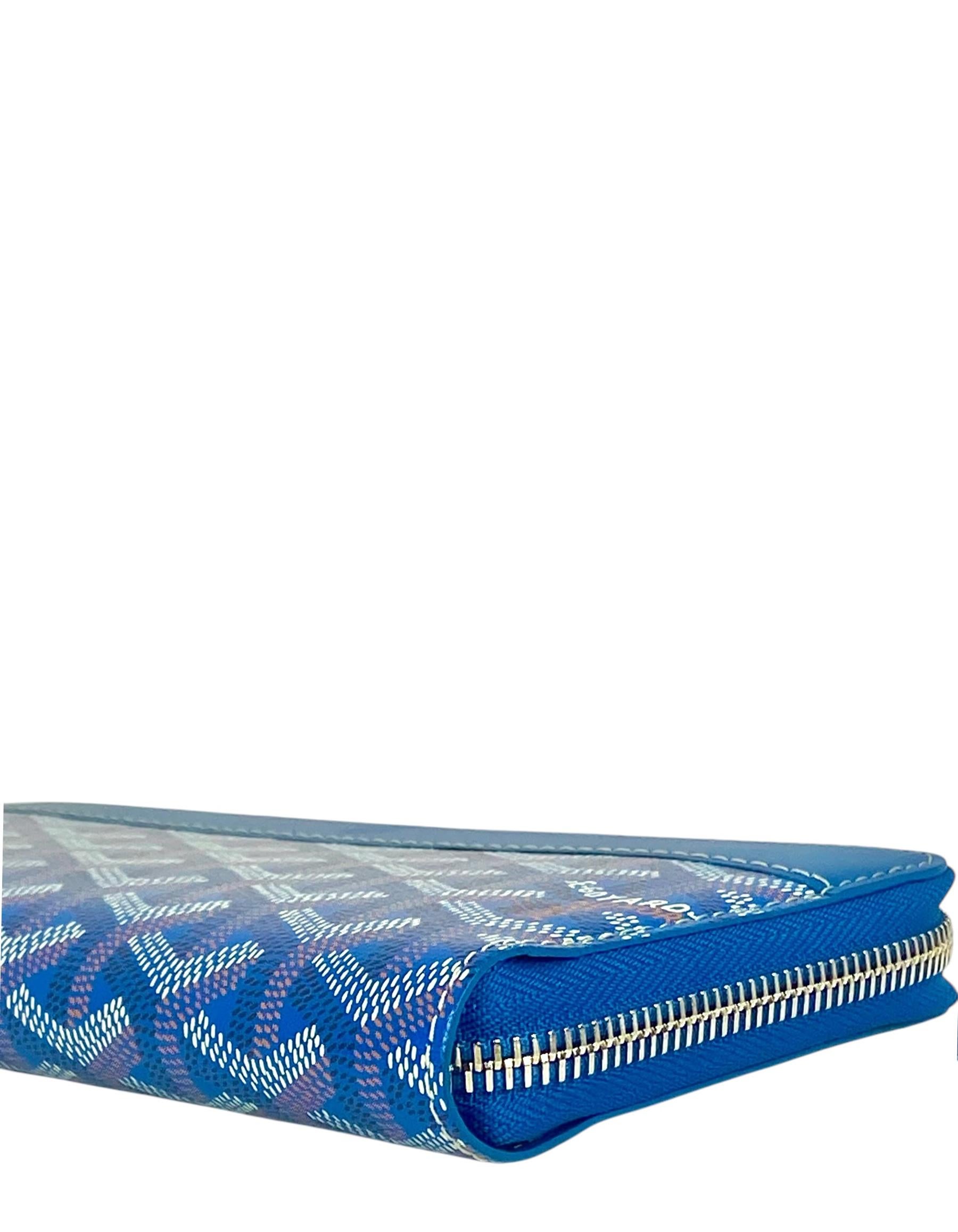 Goyardine Blue Goyardine Matignon Zip Around GM Wallet In Excellent Condition In New York, NY