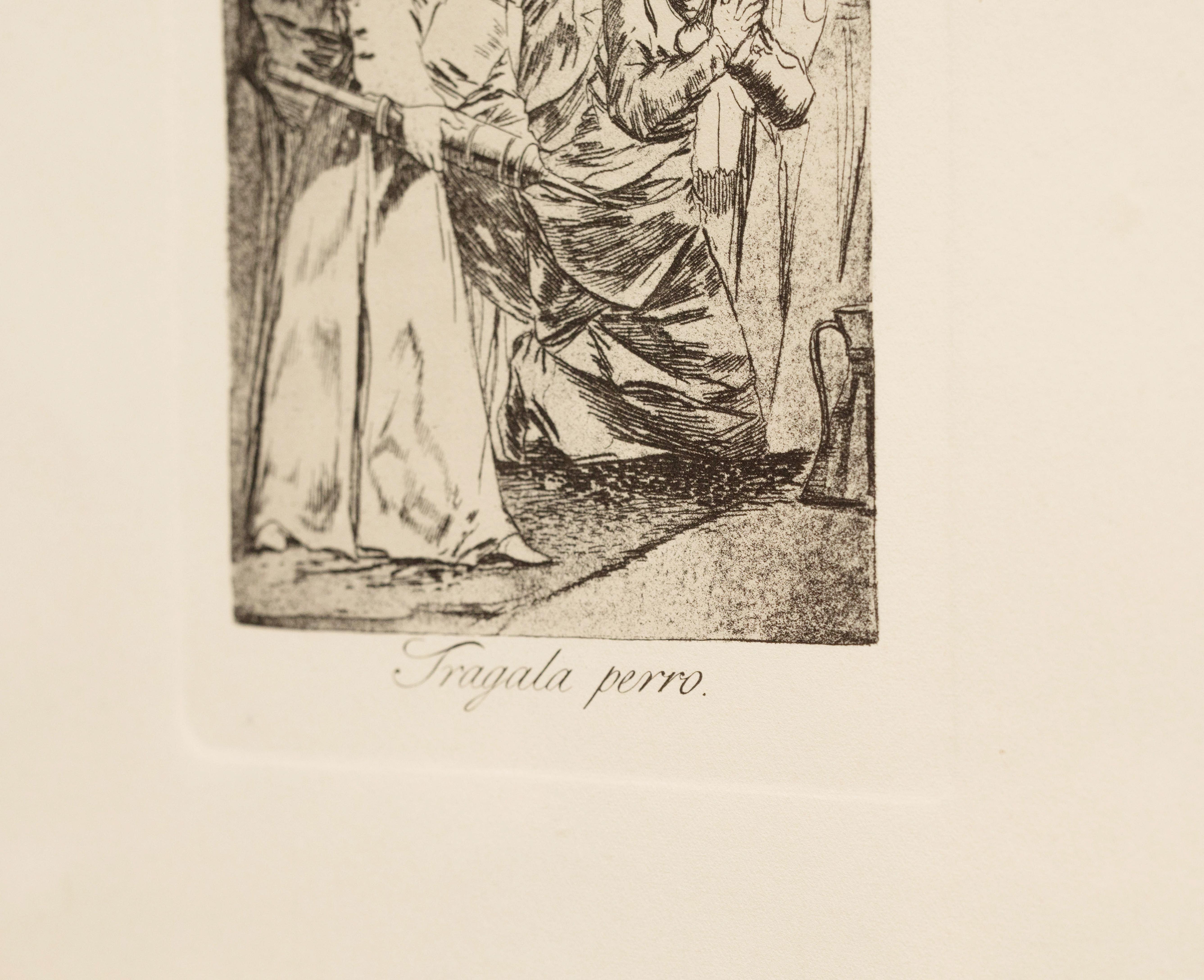 Goyas Radierung Tragala Perro 1797-1799 für das Prado-Museum in Madrid (Glas) im Angebot