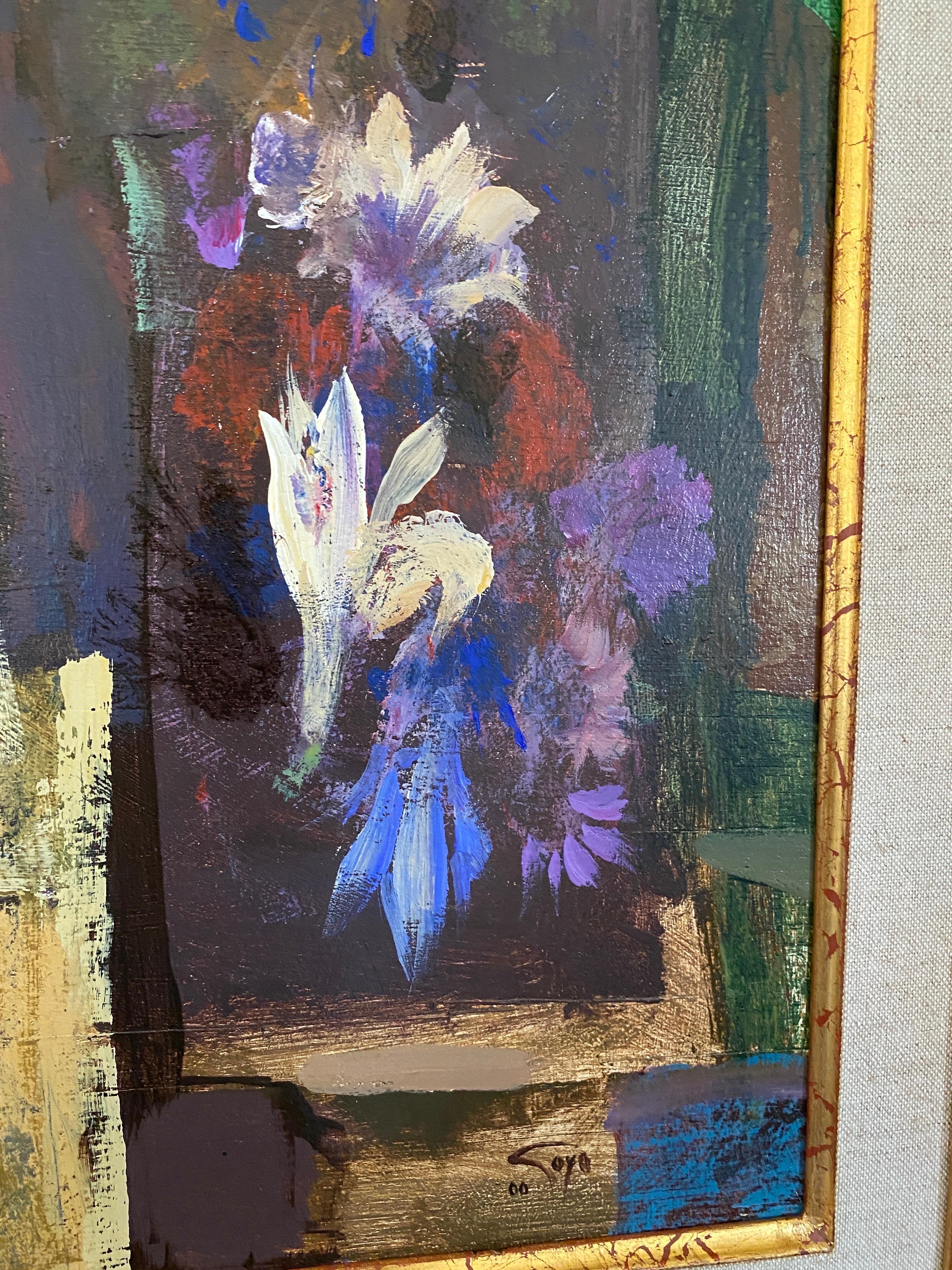 Acuarela. Gemälde in Mischtechnik auf Holzplatte. Kopffrau und Blumen von schönem Kopf im Angebot 5