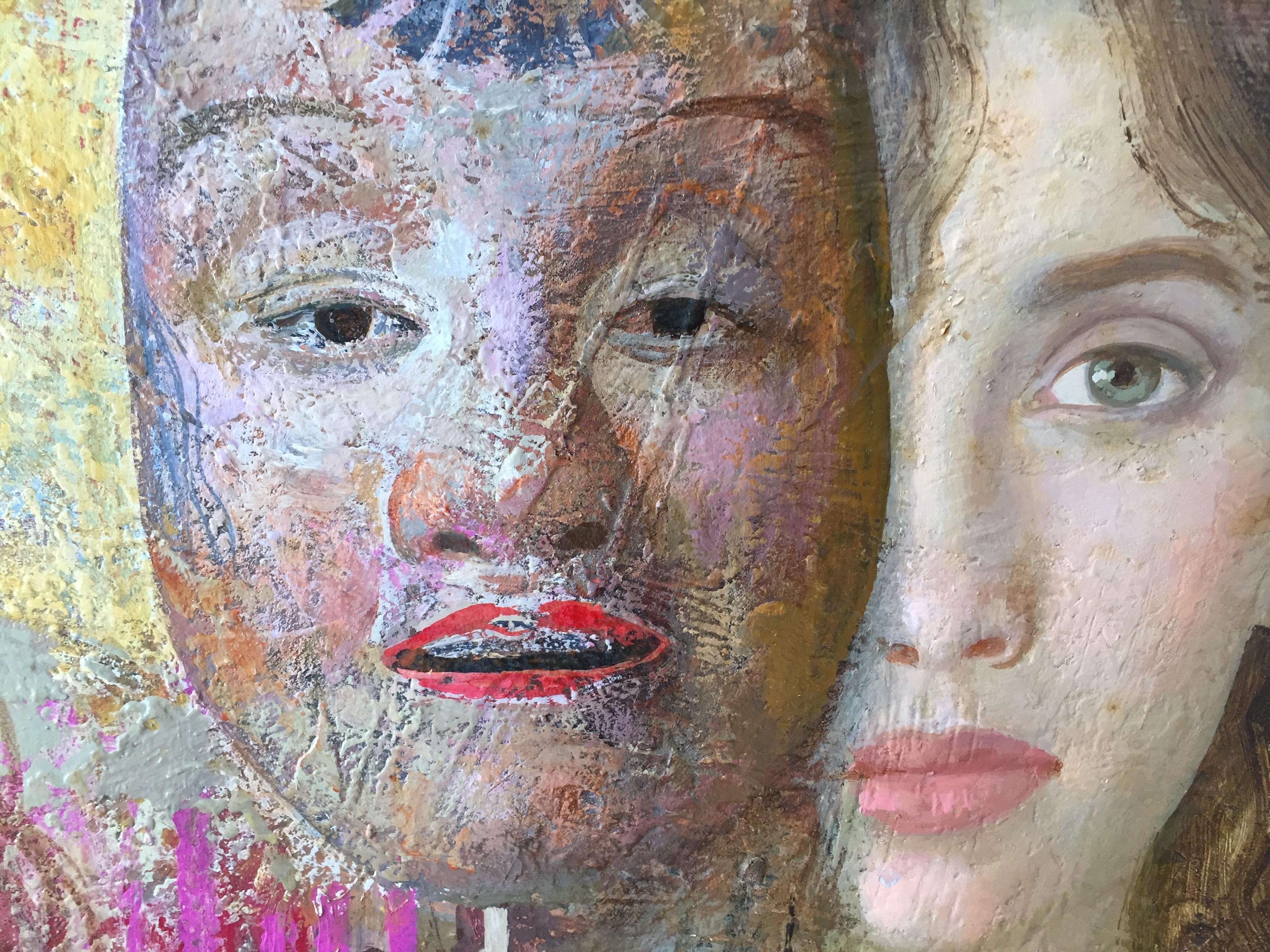Casting, figurative Malerei (schöne Frauen und farbenfrohe Masken)  (Romantik), Painting, von Goyo Dominguez