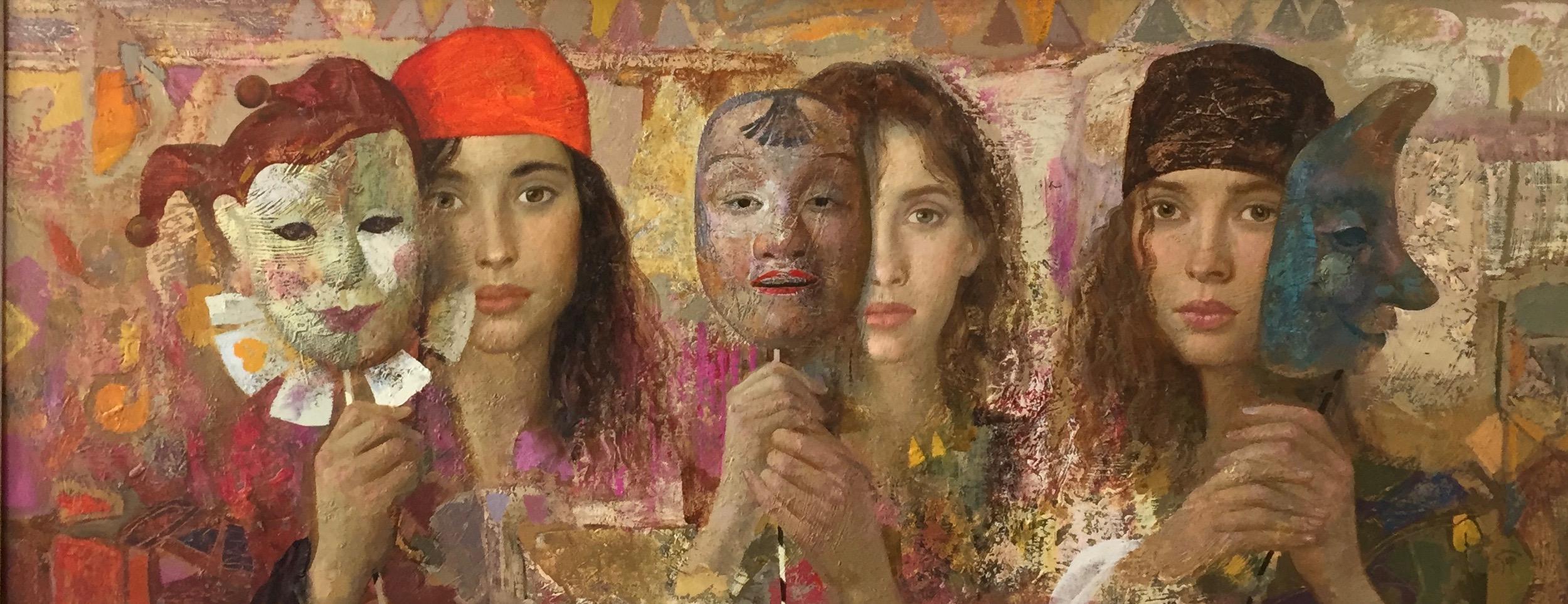 Figurative painting Goyo Casting (beautiful women and colorful masks)