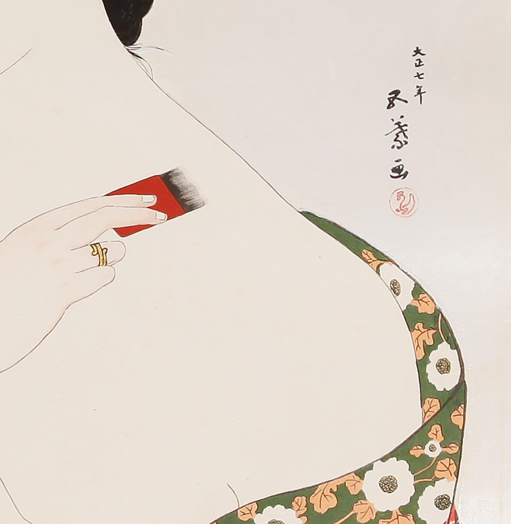 Taisho Goyo Hashiguchi, Mirror, Original Japanese Woodblock Print, Beauty, Shin Hanga For Sale