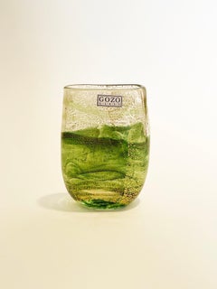 Gozo Maltese Green & Gold Leaf Glass Vase by Michael Harris, 1980s, Italy