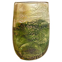 Gozo Maltese Green & Gold Leaf Glass Vase by Michael Harris, 1980s, Italy