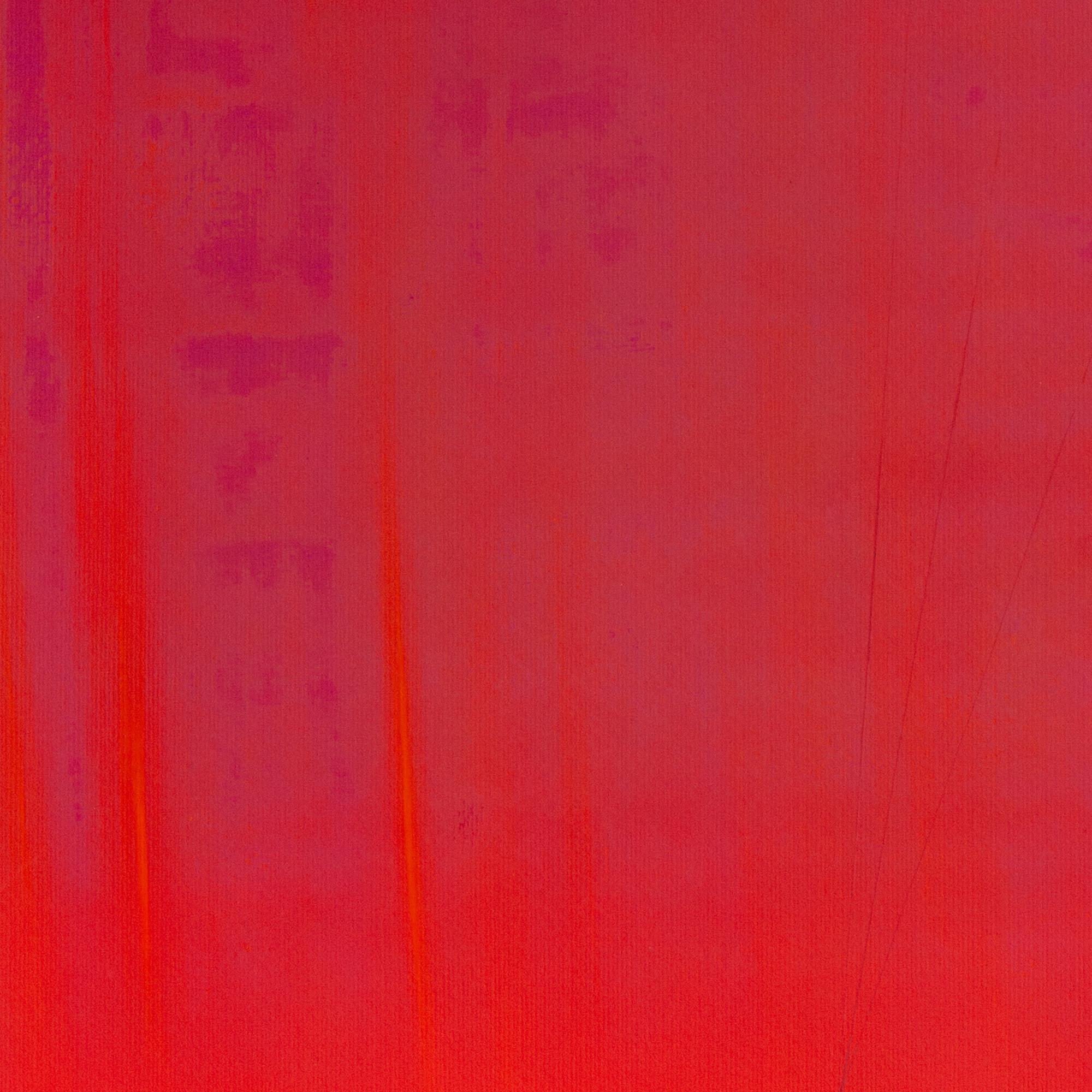 Cette peinture acrylique dynamique de Gozo représente une femme dansant et semblant s'envoler dans un ciel radieux au crépuscule. Dans un paysage vibrant de dégradés de rouge, de violet et de vert, l'œuvre d'art capture un moment de joie et de