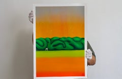 Golden Twilight: Pferd graßt in üppigem Grün. Contemporary Landscape Painting