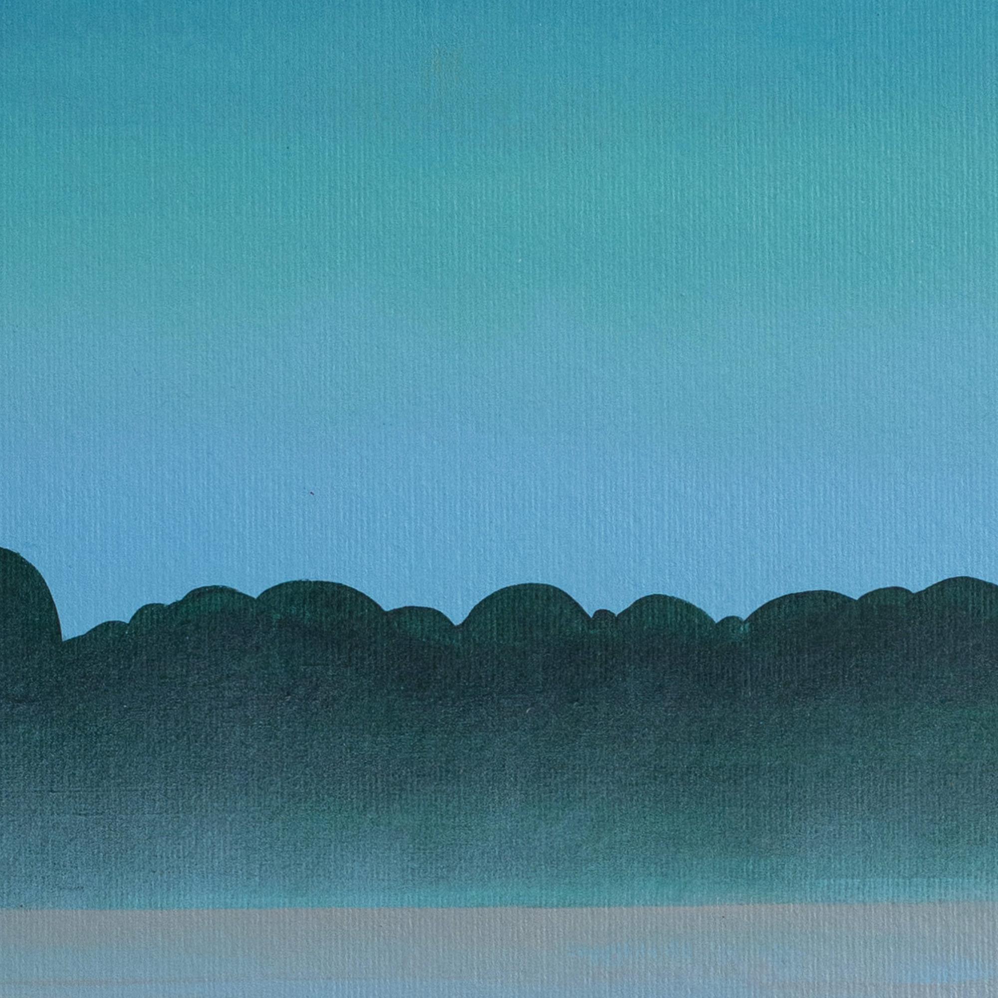 Nocturnal Walk with Mickey Mouse Ears in a Dreamlike Landscape, Acrylic on Paper For Sale 1