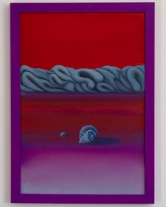 Paisaje de color en carmesí y violeta. Acrílico enmarcado sobre papel Fabriano