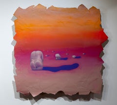 Surrealist Painting on Cut Paper and Panel, Fragmented Sculptures with Shadows
