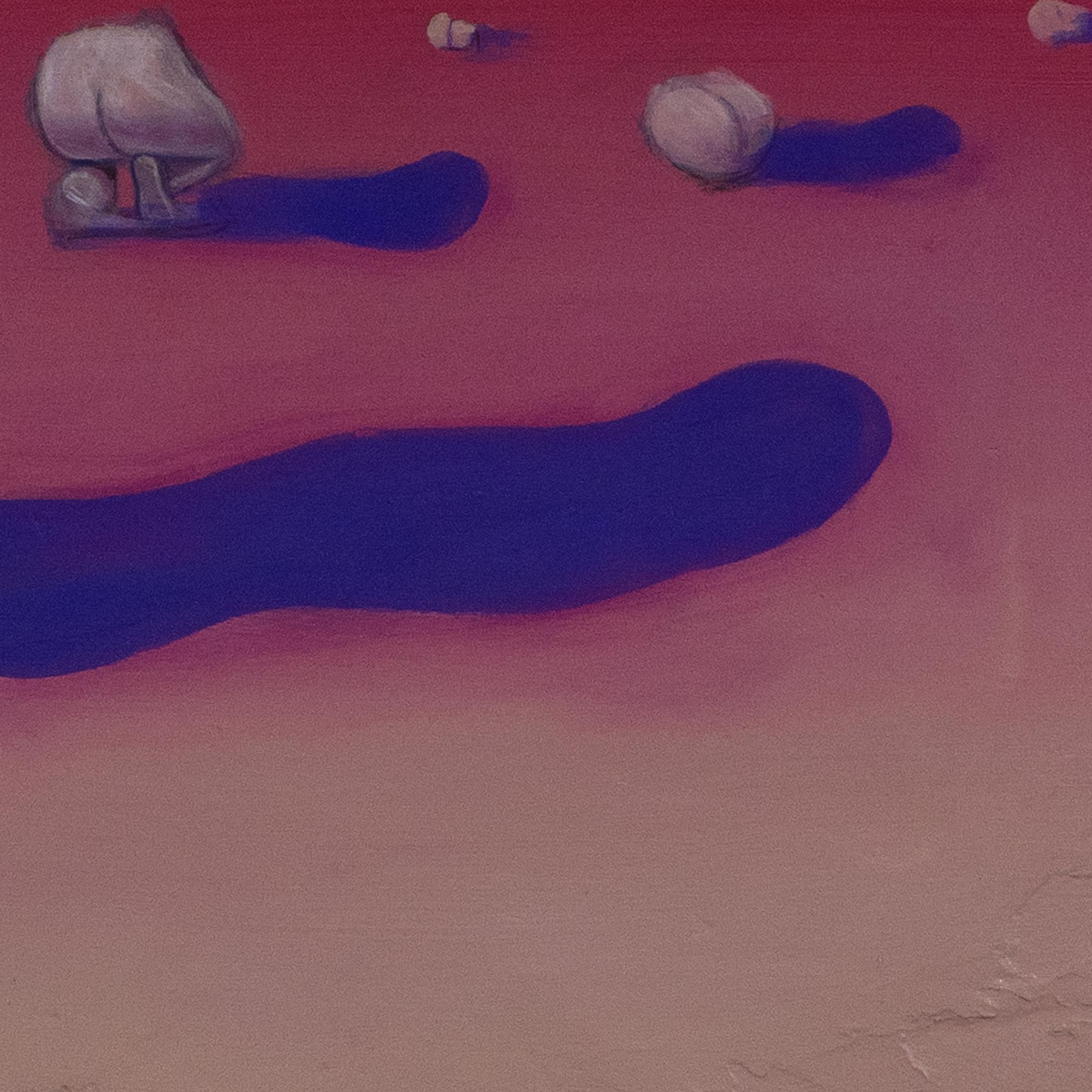 Paisaje surrealista con figura clásica sobre papel flotante. 