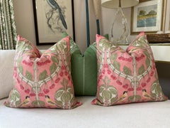 GP & J Baker “Birds & Cherries” in Coral 22” Down-Filled Pillows - a Pair