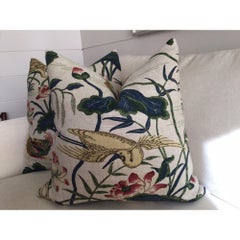 GP & J Baker "Heron & Lotus Flower" in Indigo/Pink 22" Pillows - a Pair