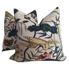 G.P. And J. Baker "Heron and Lotus Flower" in Indigo and Pink Pillows- a Pair