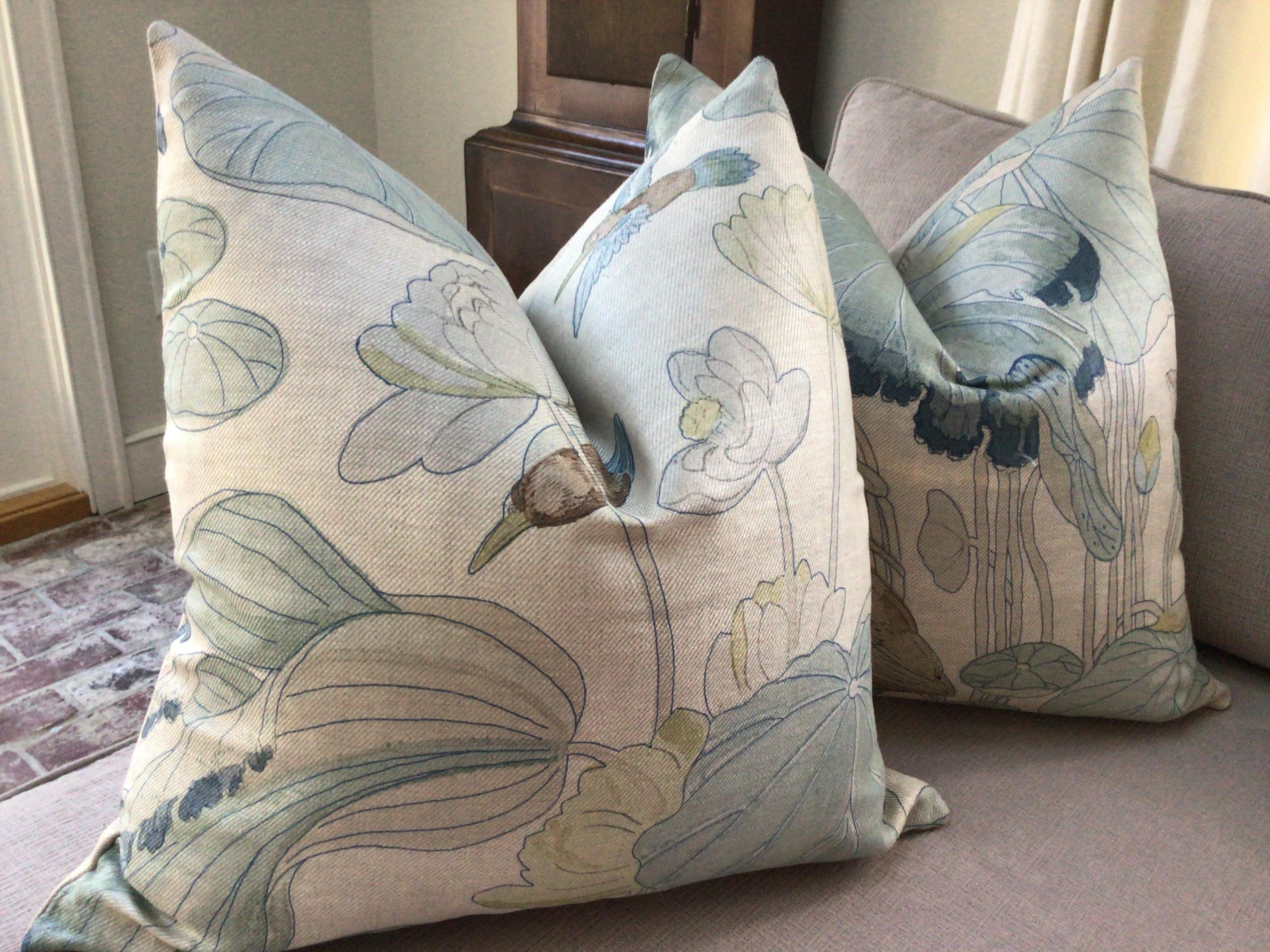 G.P and J Baker Nympheus in Frost and Sea Down Filled Pillows - a Pair In New Condition For Sale In Winder, GA