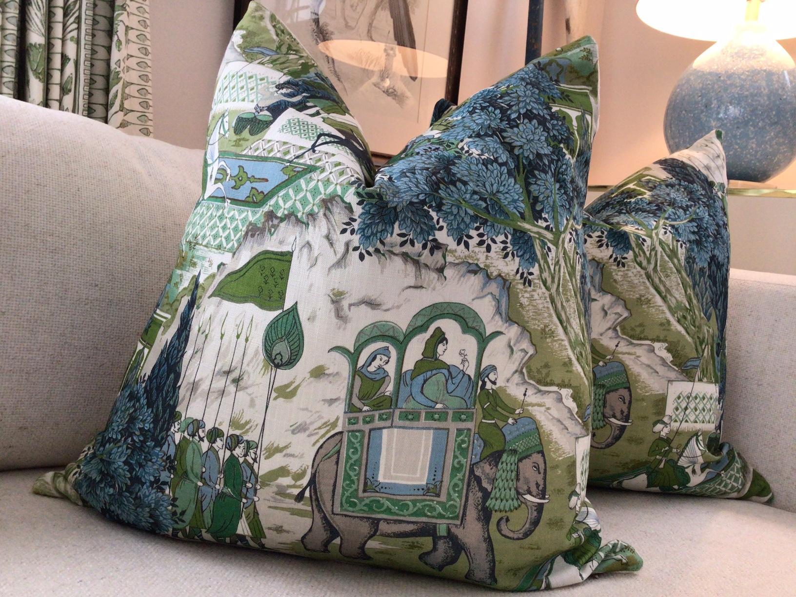 American g.p. And J Baker “Shalimar” in Teal Pillows- a Pair For Sale