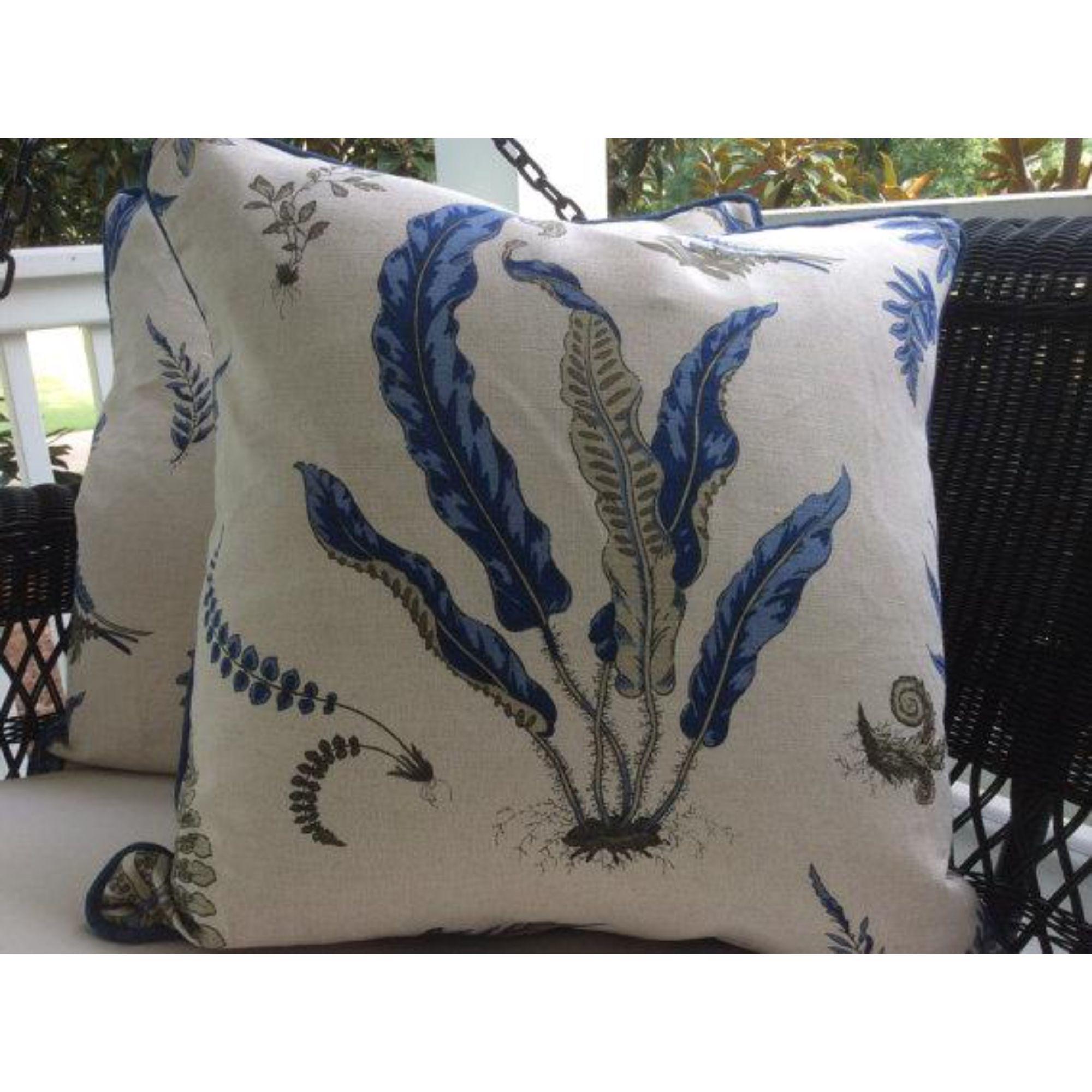 Absolutely dreamy heavy weight linen from GP and J Baker features botanical ferns in a soft denim blue and khaki on an...Contemporary GP & J Baker Pillows in Indigo Blue & Linen 