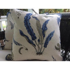 GP & J Baker "Ferns" in Indigo/Linen 22” Down-Filled Pillows - a Pair