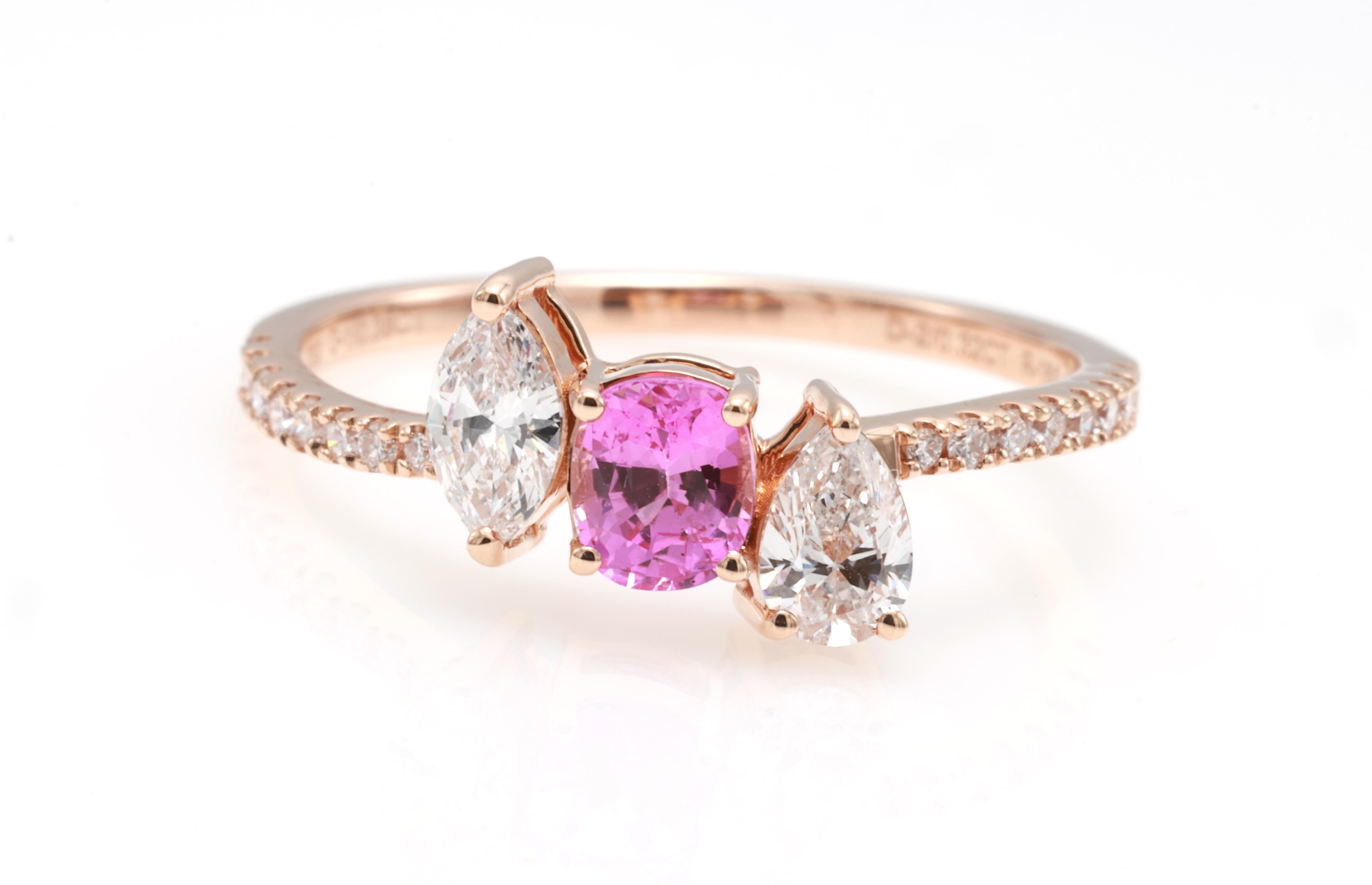 da uomo o donna Anello di diamanti con zaffiro rosa naturale violaceo certificato GRA da 0,38 carati in vendita