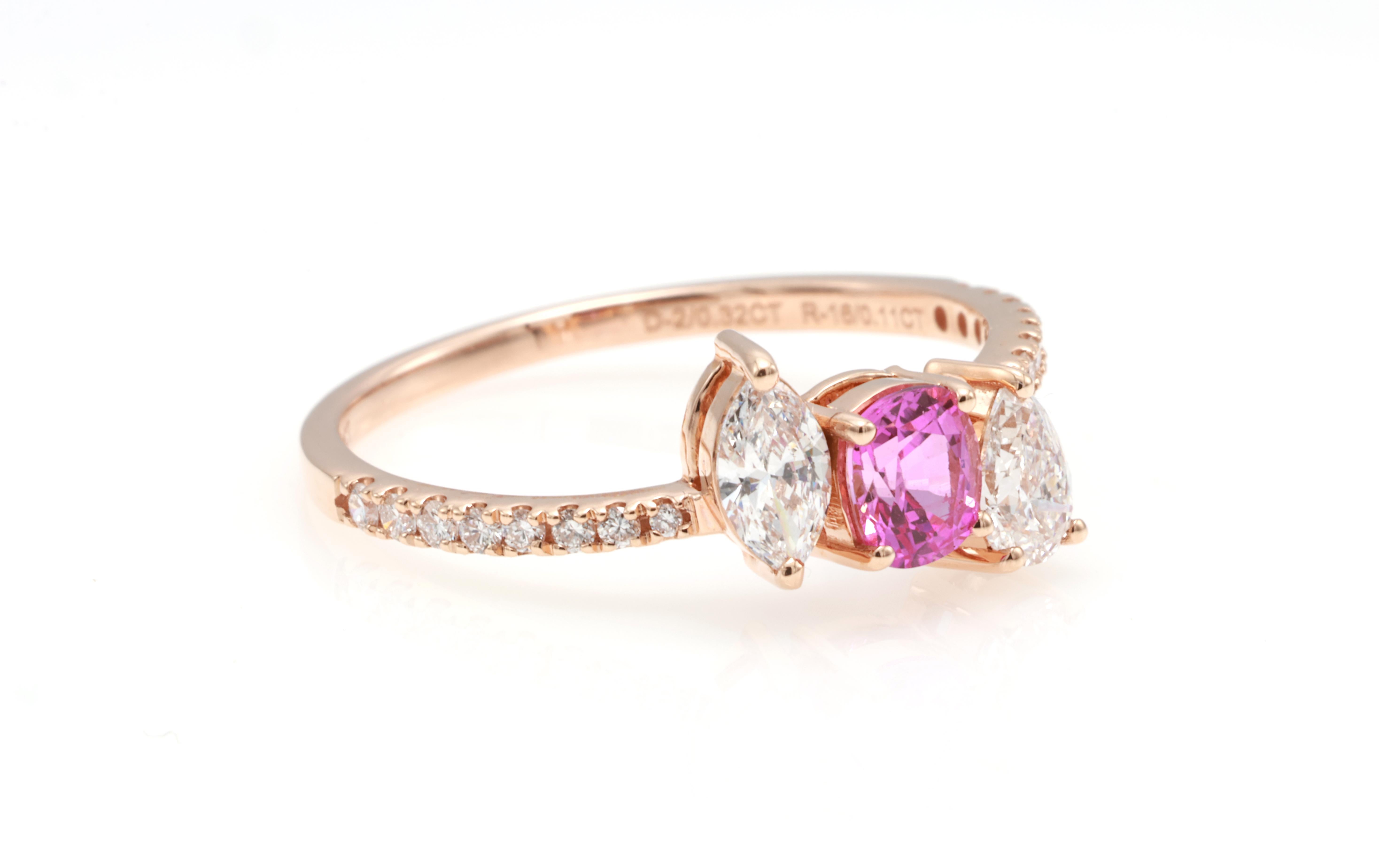 Anello di diamanti con zaffiro rosa naturale violaceo certificato GRA da 0,38 carati in vendita 1
