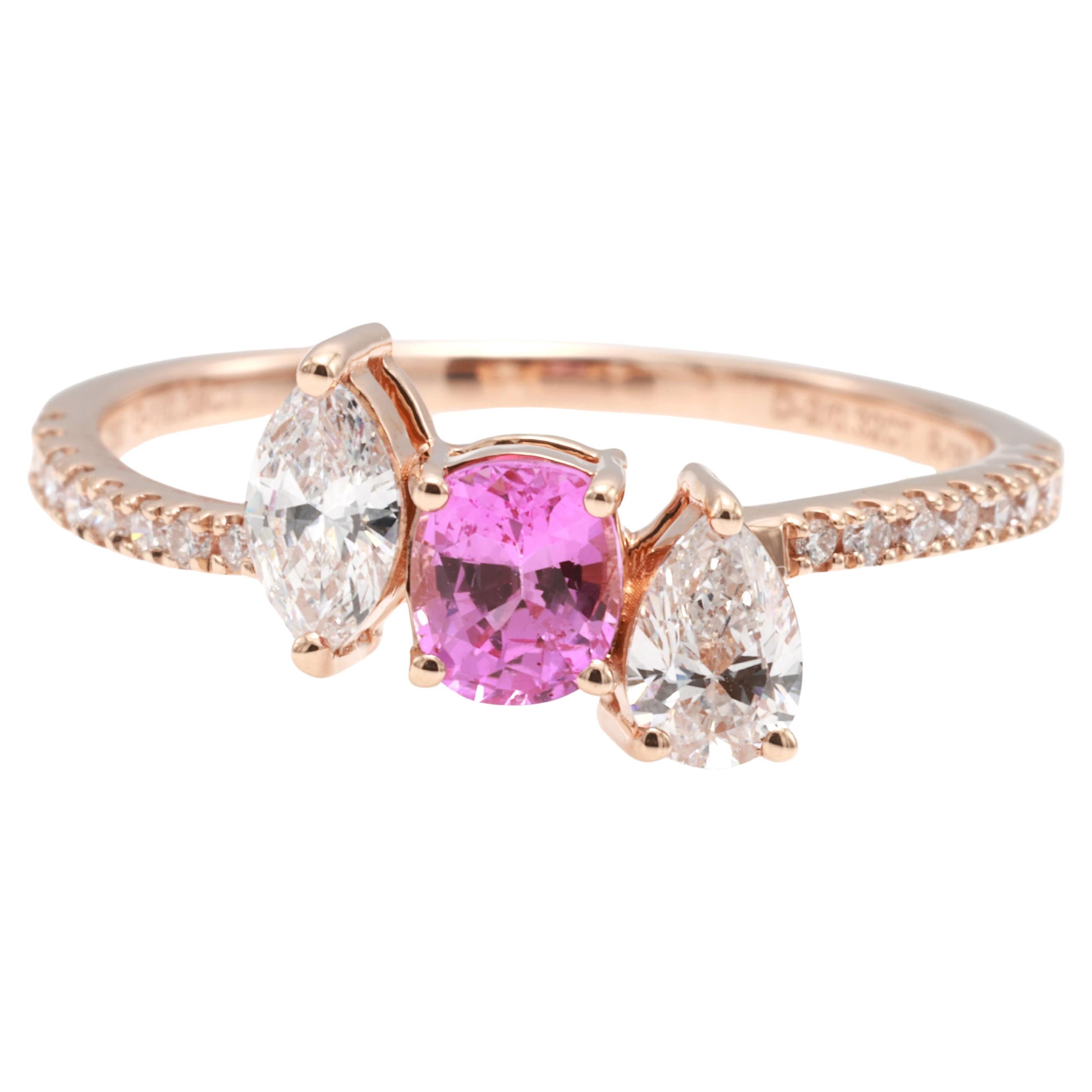 Anello di diamanti con zaffiro rosa naturale violaceo certificato GRA da 0,38 carati in vendita