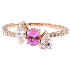 Anello di diamanti con zaffiro rosa naturale violaceo certificato GRA da 0,38 carati