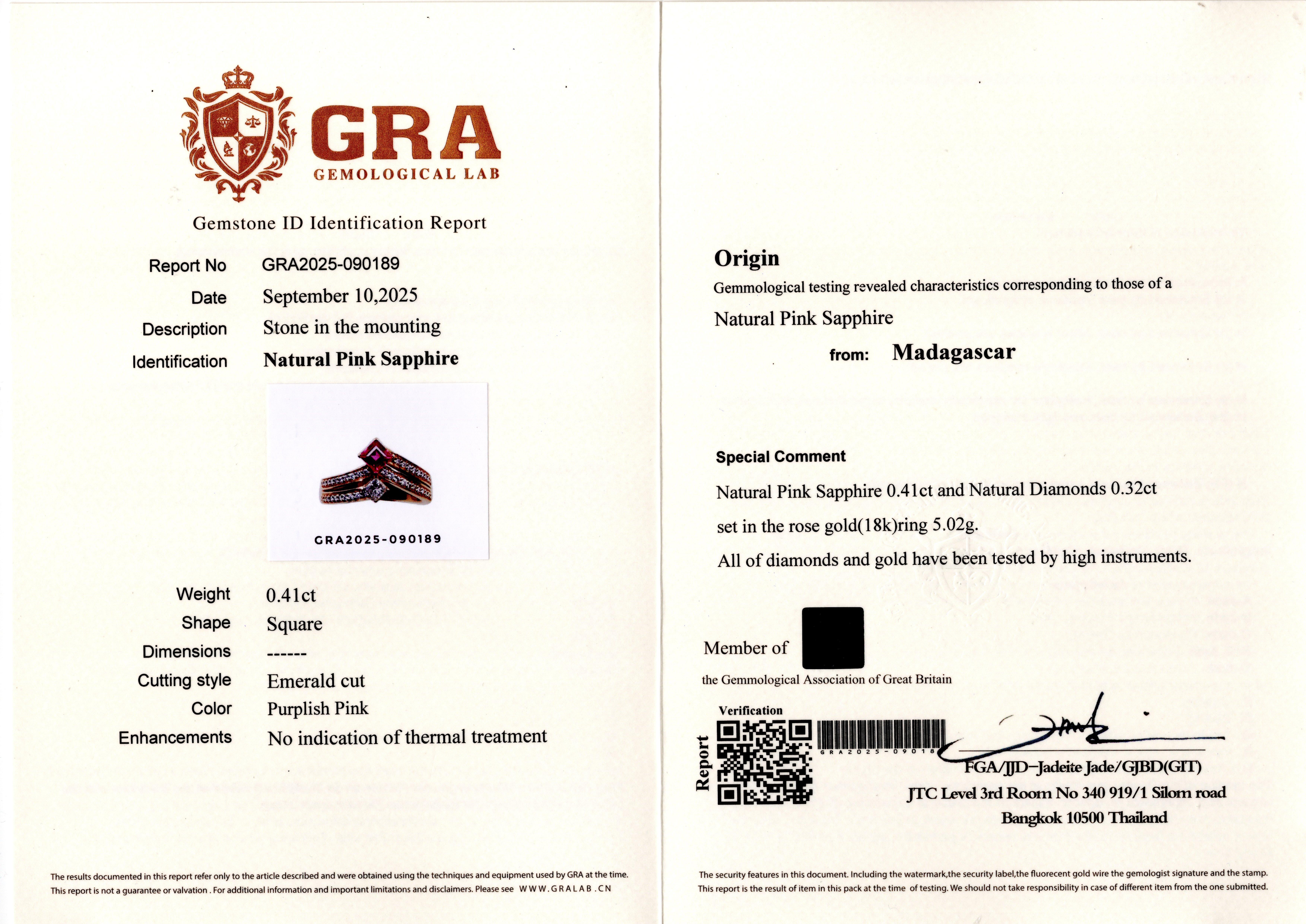 Anello con Diamante Principessa con Zaffiro Rosa Purpureo Naturale certificato GRA da 0,41 Carati in vendita 8