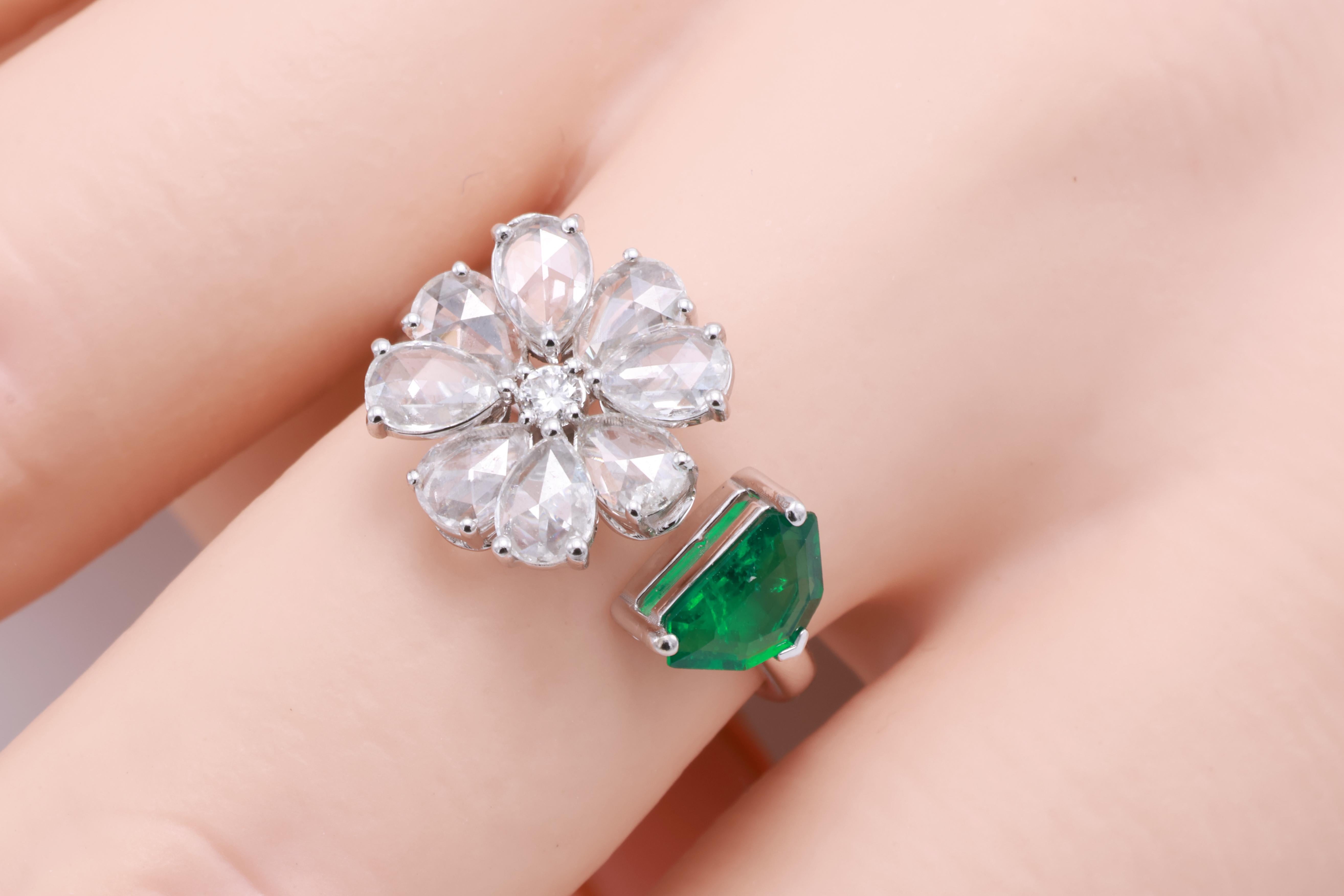 GRA Certified 0.46 Carat Natural Vivid Green Sapphire Emerald Diamond Ring (Bague saphir émeraude diamant) en vente 7