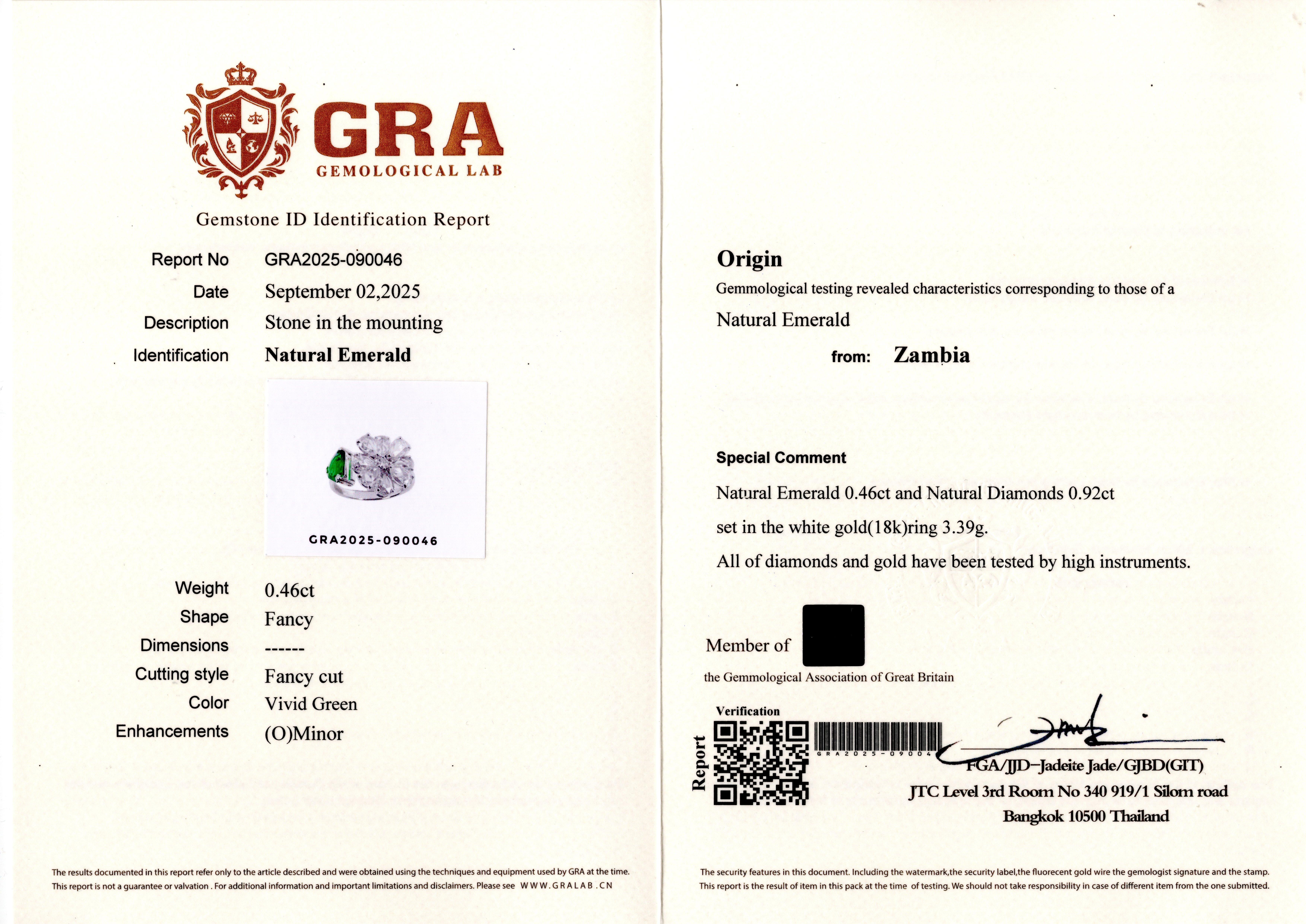 GRA Certified 0.46 Carat Natural Vivid Green Sapphire Emerald Diamond Ring (Bague saphir émeraude diamant) en vente 9
