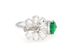 GRA Certified 0.46 Carat Natural Vivid Green Sapphire Emerald Diamond Ring