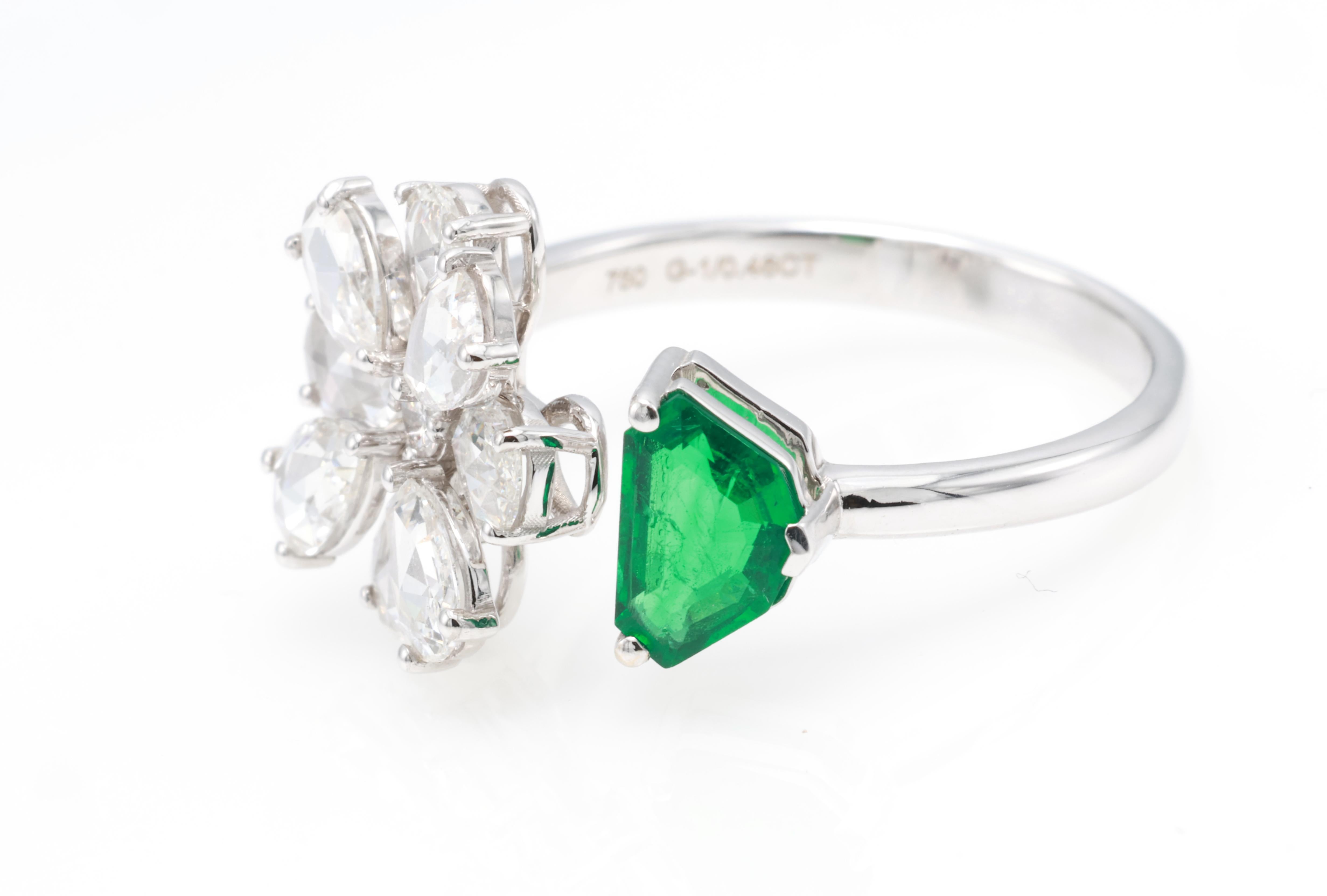 Taille émeraude GRA Certified 0.46 Carat Natural Vivid Green Sapphire Emerald Diamond Ring (Bague saphir émeraude diamant) en vente