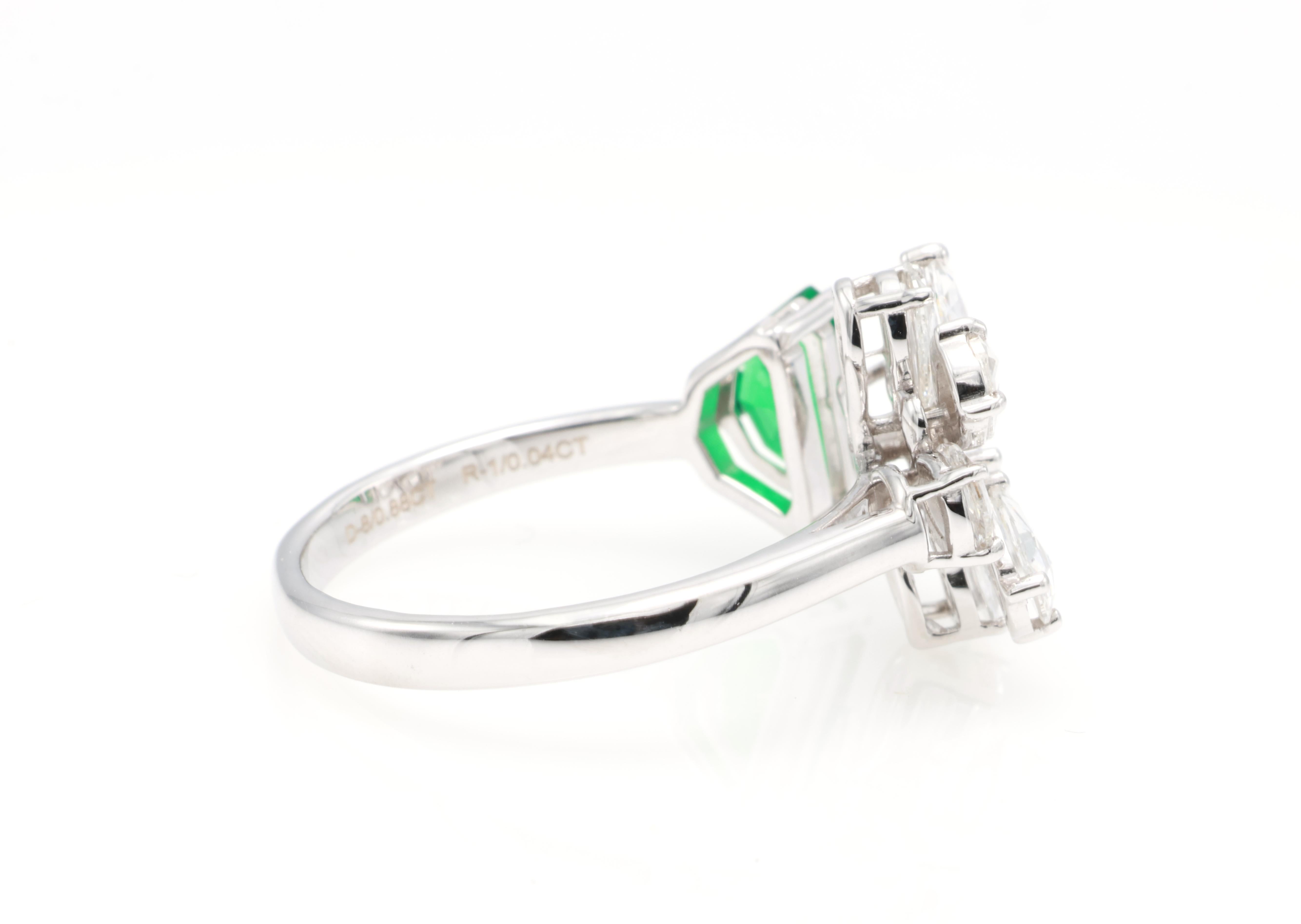 GRA Certified 0.46 Carat Natural Vivid Green Sapphire Emerald Diamond Ring (Bague saphir émeraude diamant) Unisexe en vente