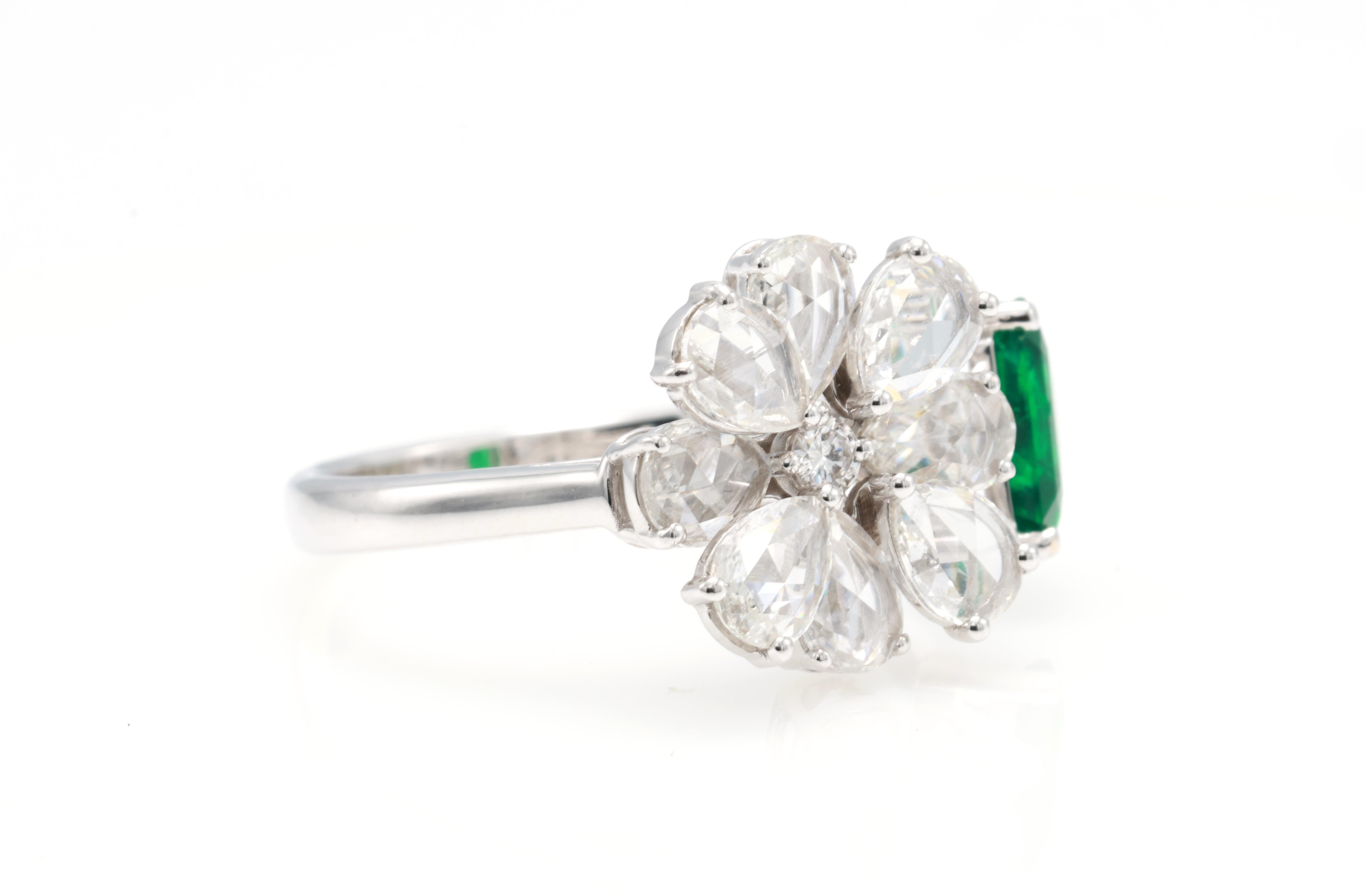 GRA Certified 0.46 Carat Natural Vivid Green Sapphire Emerald Diamond Ring (Bague saphir émeraude diamant) en vente 1