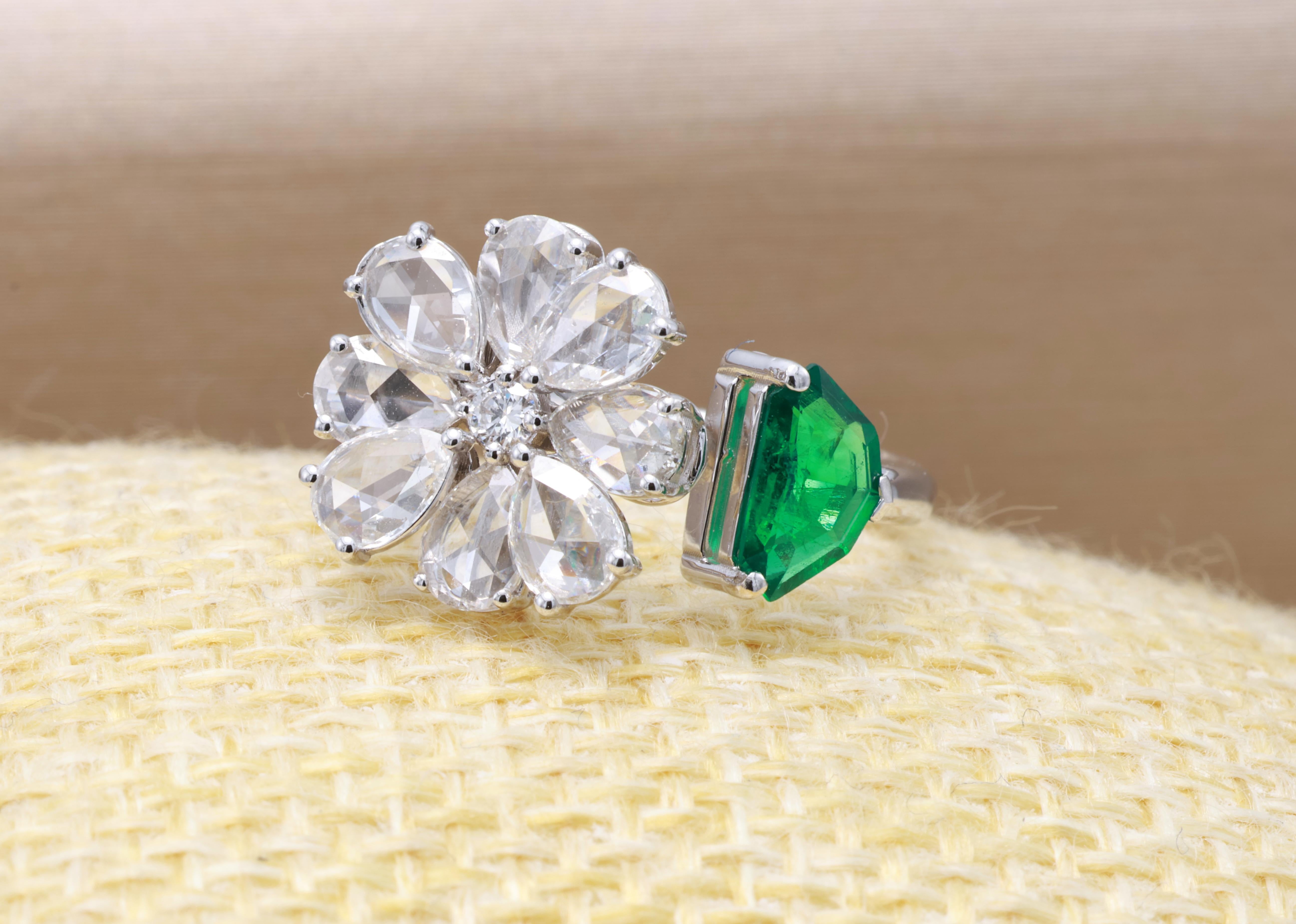 GRA Certified 0.46 Carat Natural Vivid Green Sapphire Emerald Diamond Ring (Bague saphir émeraude diamant) en vente 2