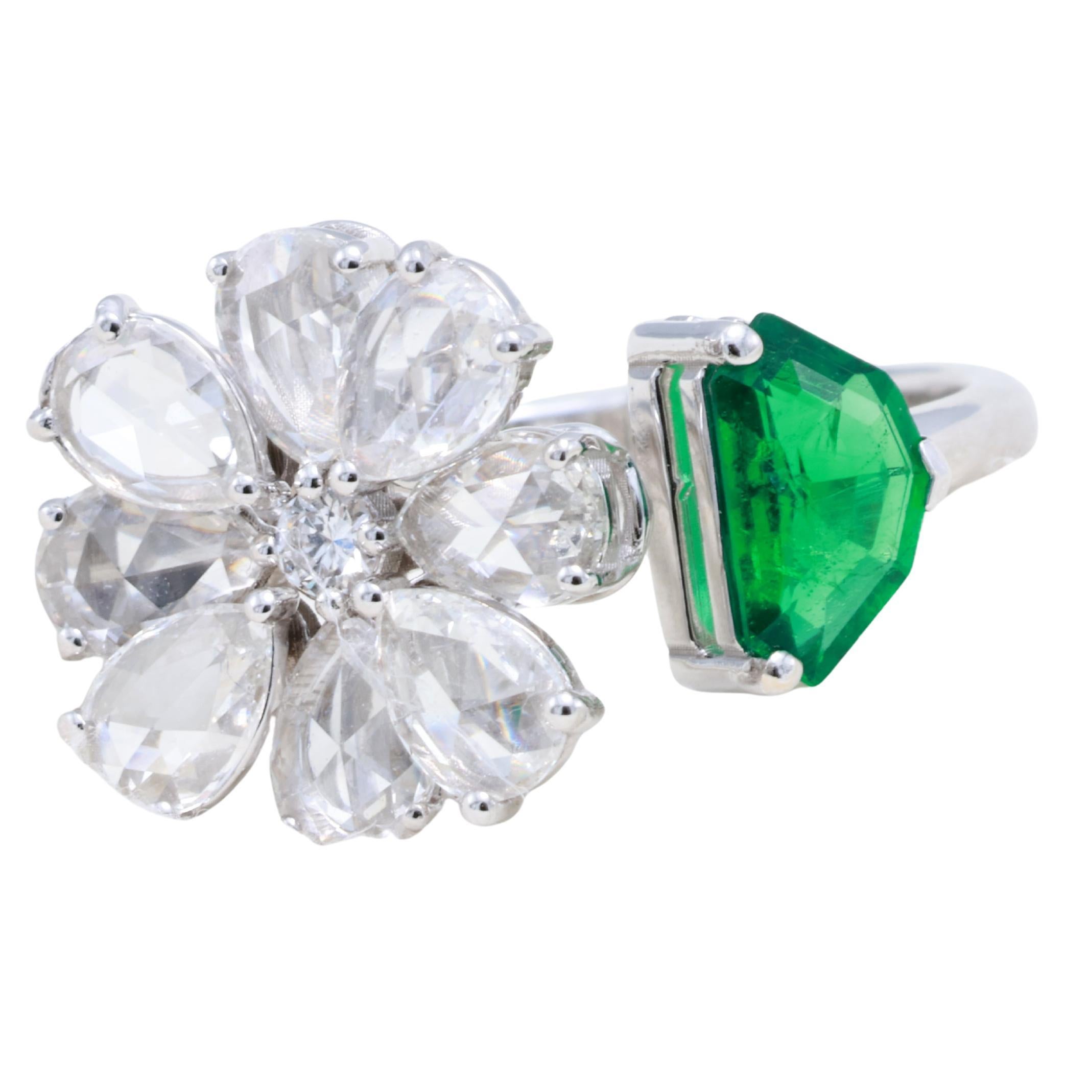 GRA Certified 0.46 Carat Natural Vivid Green Sapphire Emerald Diamond Ring (Bague saphir émeraude diamant) en vente