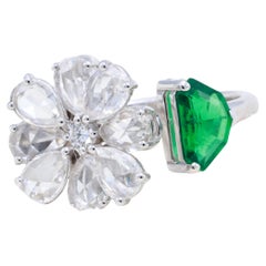 GRA Certified 0.46 Carat Natural Vivid Green Sapphire Emerald Diamond Ring