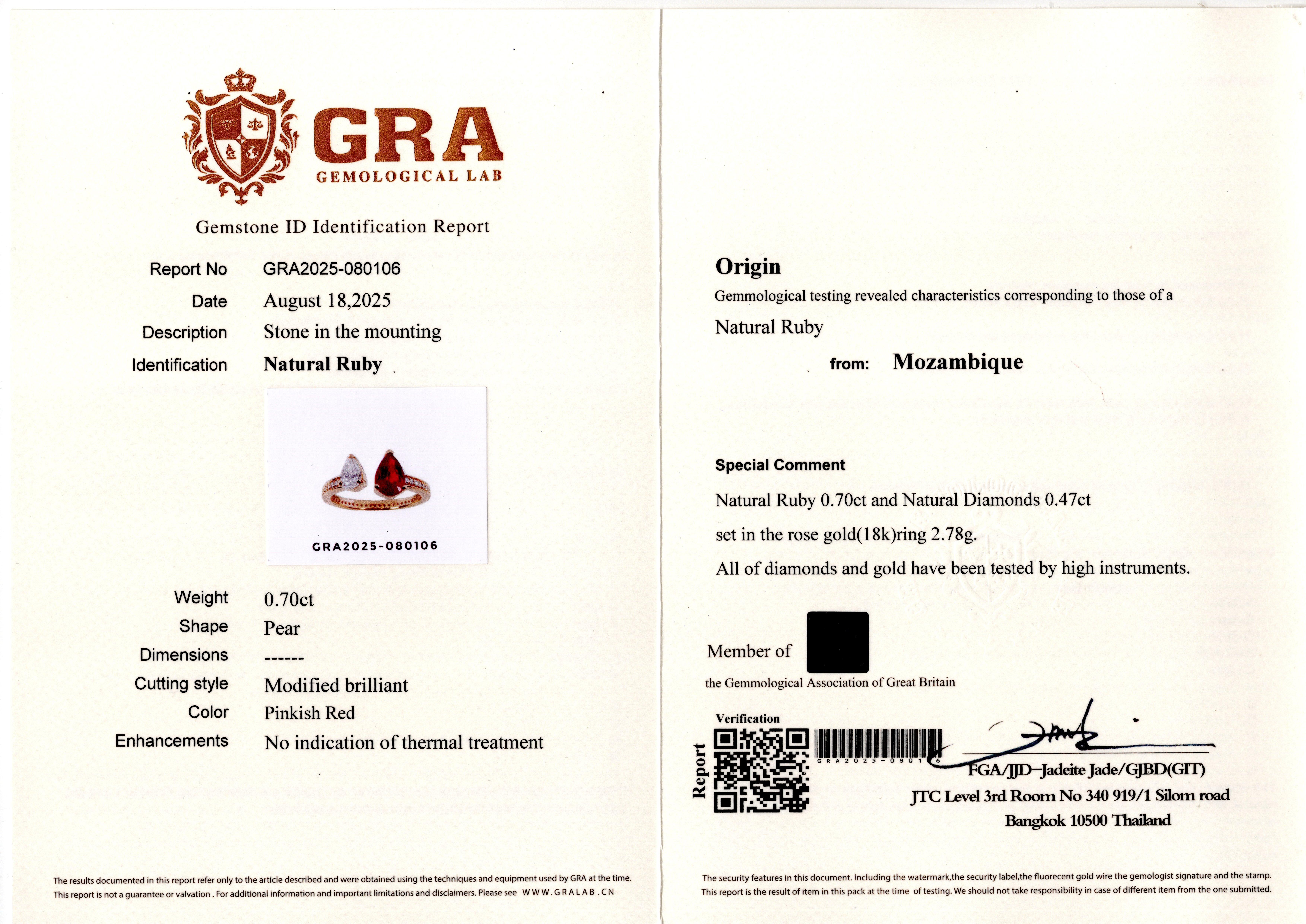 GRA-zertifizierter 0,70 Karat natürlicher lila-roter Rubin-Diamantenring im Angebot 9