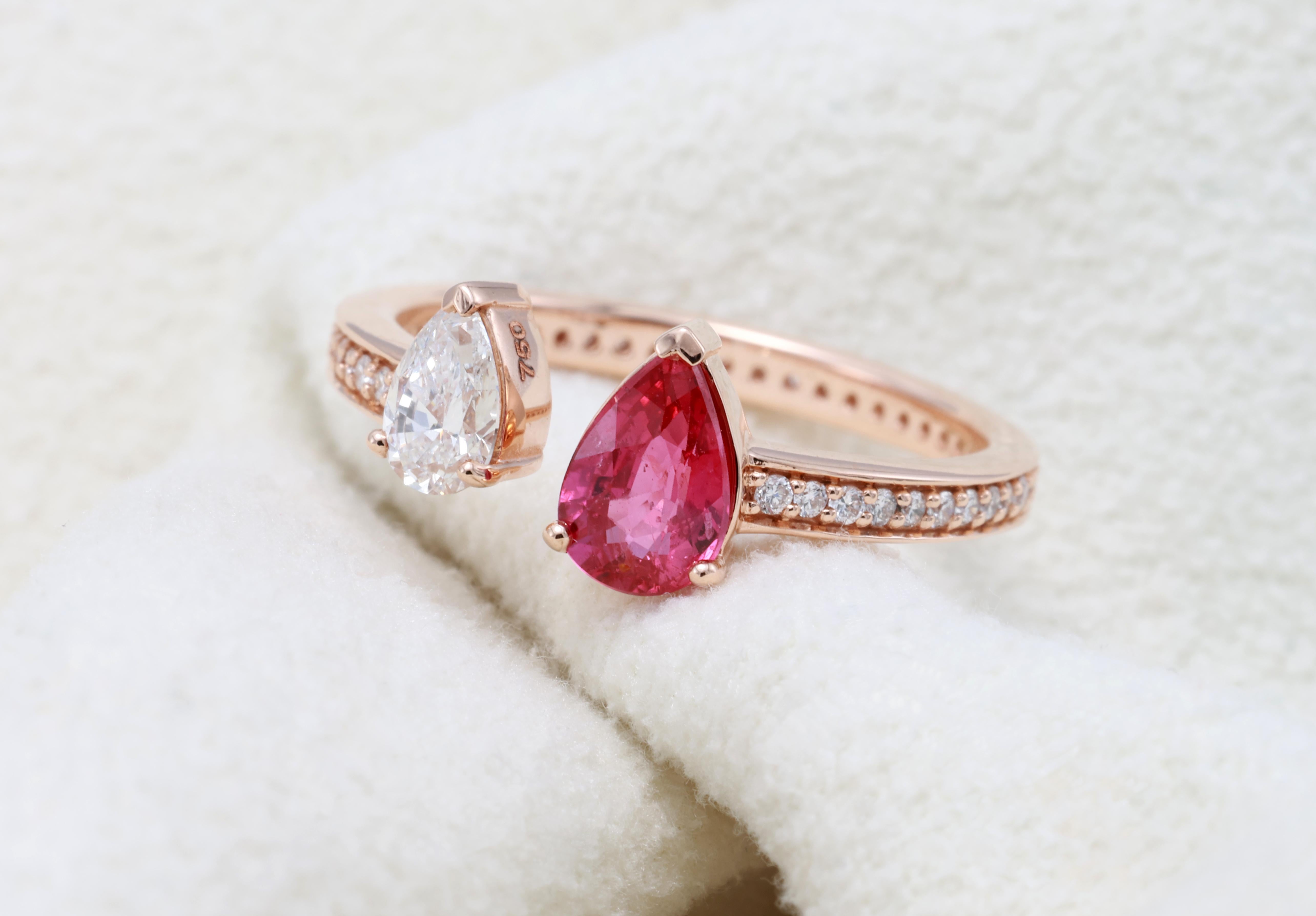 GRA-zertifizierter 0,70 Karat natürlicher lila-roter Rubin-Diamantenring im Zustand „Neu“ im Angebot in บางรัก, TH