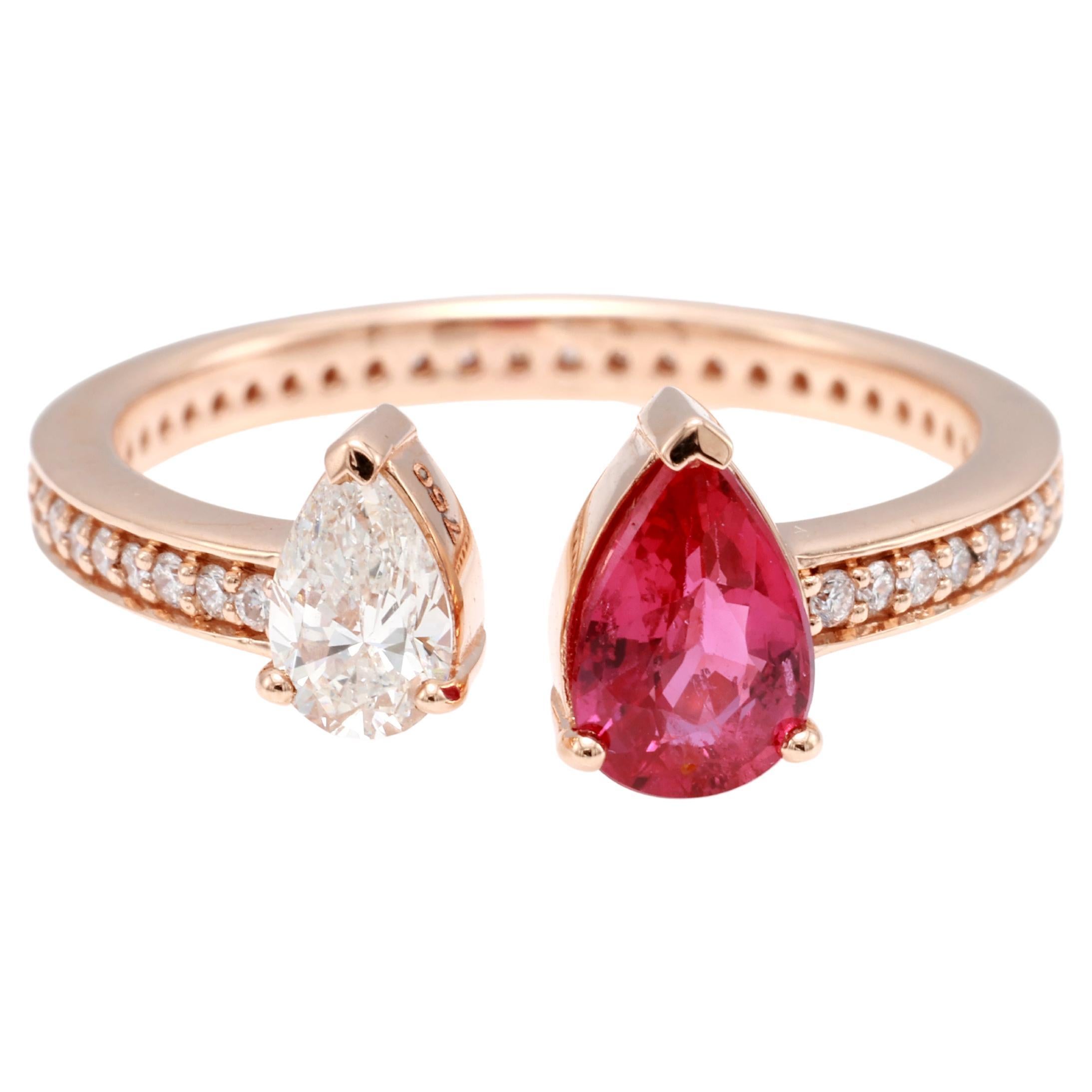 GRA Certified 0.70 Carat Natural Purplish Red Ruby Diamond Ring